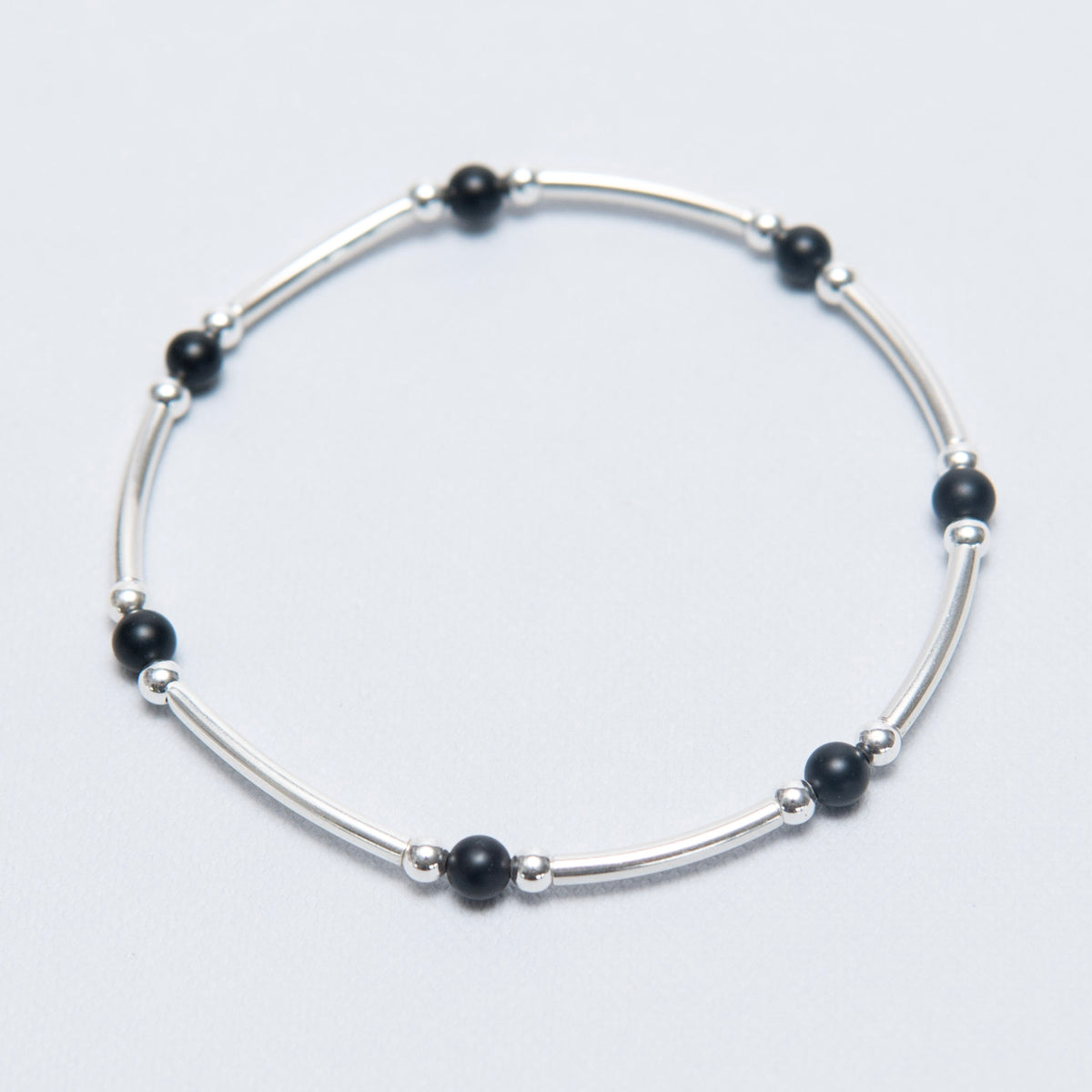 Black Onyx Beaded Lux Sterling Silver Tube Bracelets