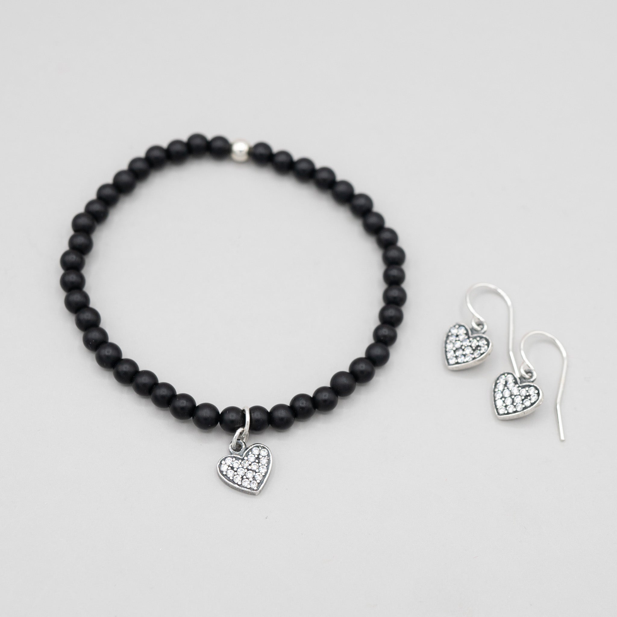 Cubic Zirconia Heart Bracelet & Earring Set