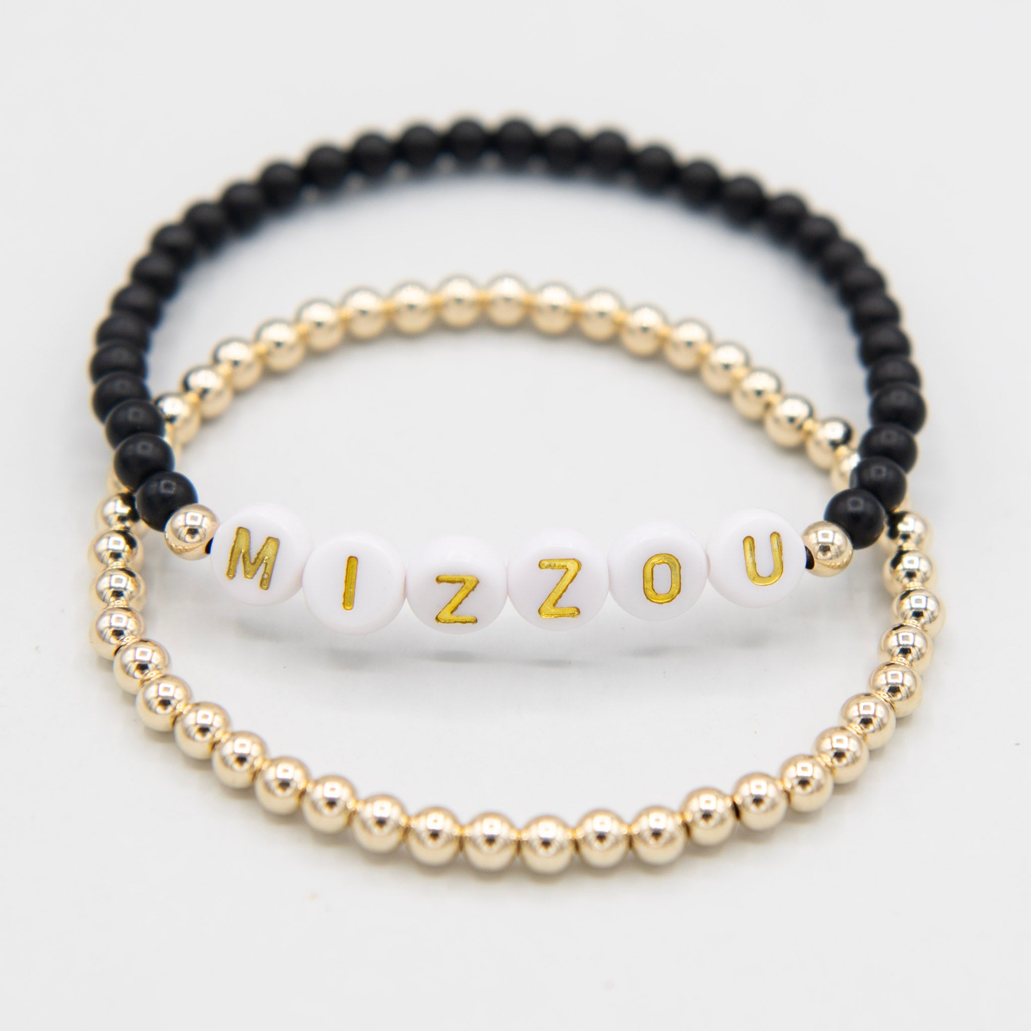 Personalized Black Onyx or White Jade Game Day Bracelet Set - Jewel Ya