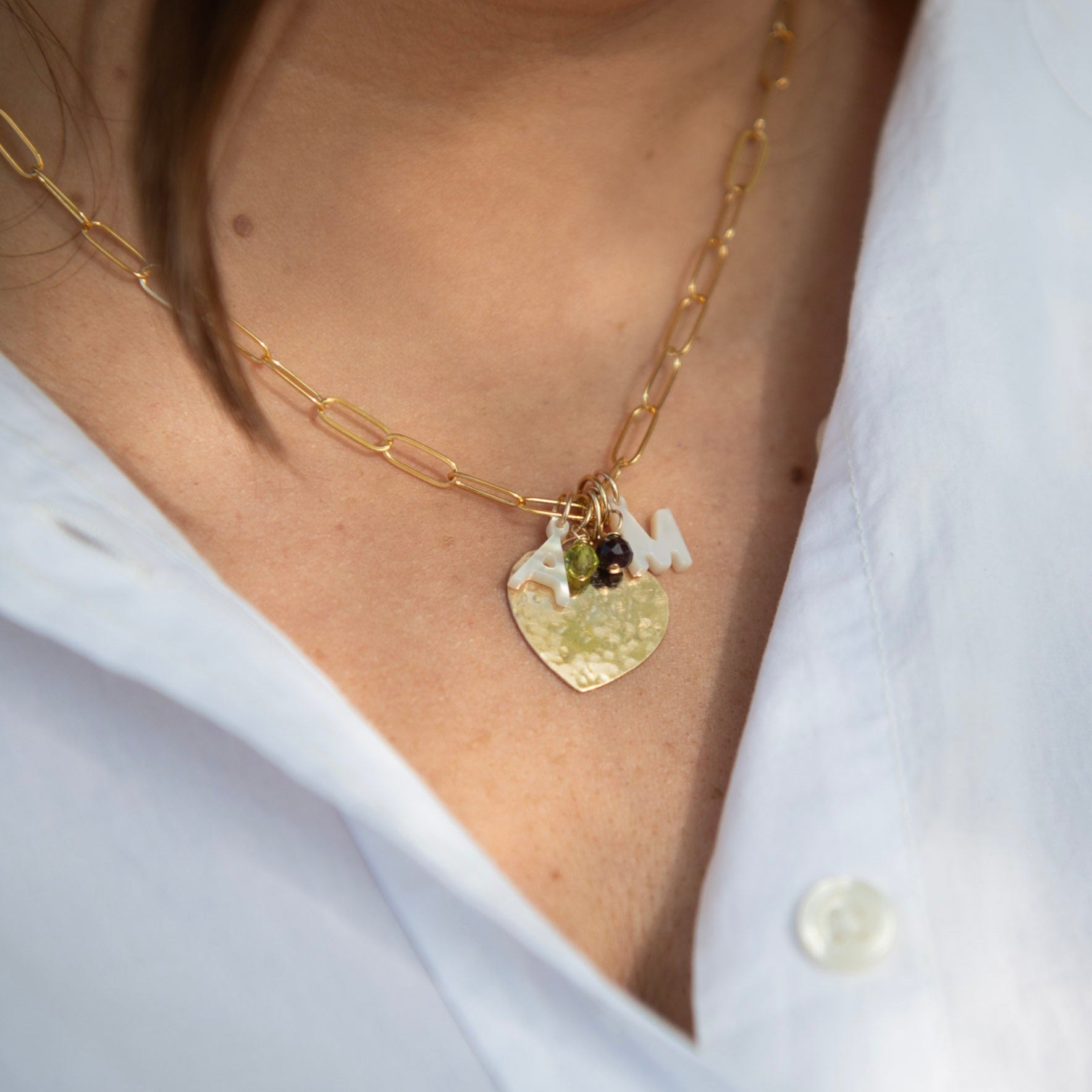 'My People' Birthstone & Heart Paperclip Necklace - Jewel Ya