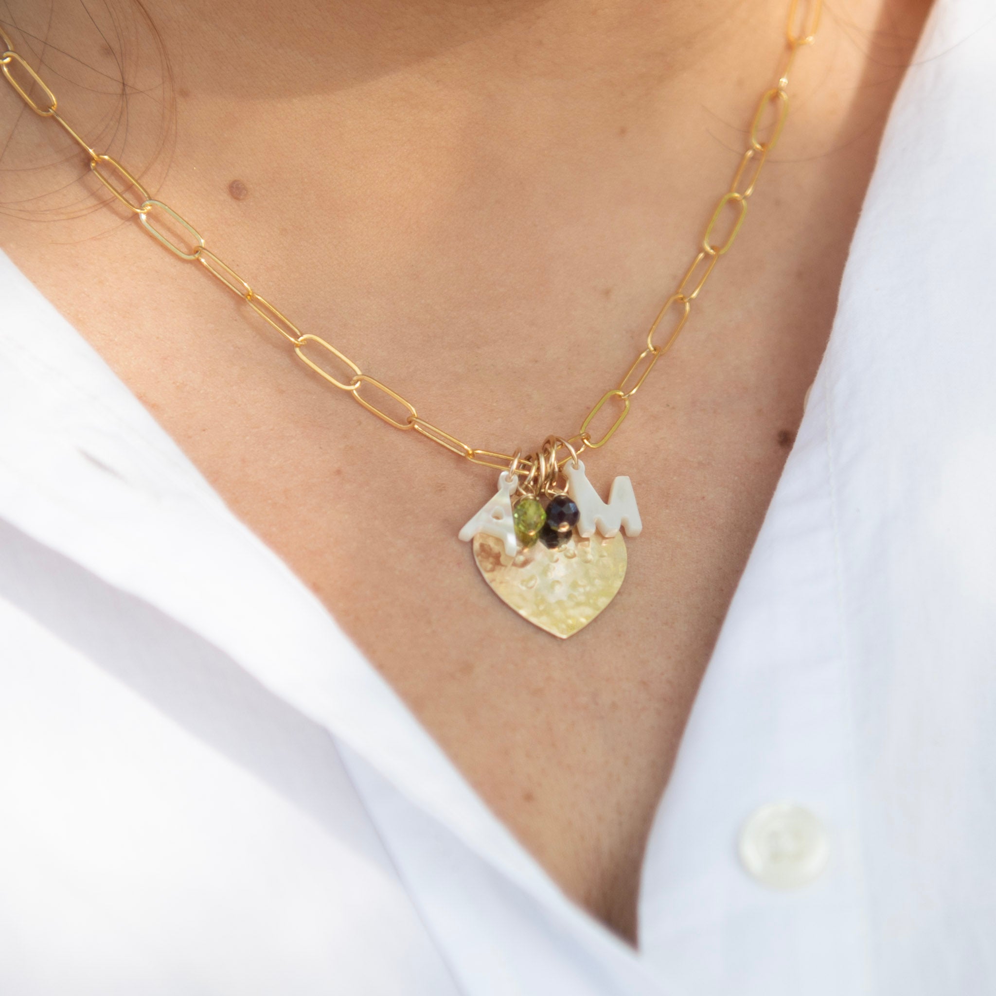 'My People' Birthstone & Heart Paperclip Necklace - Jewel Ya