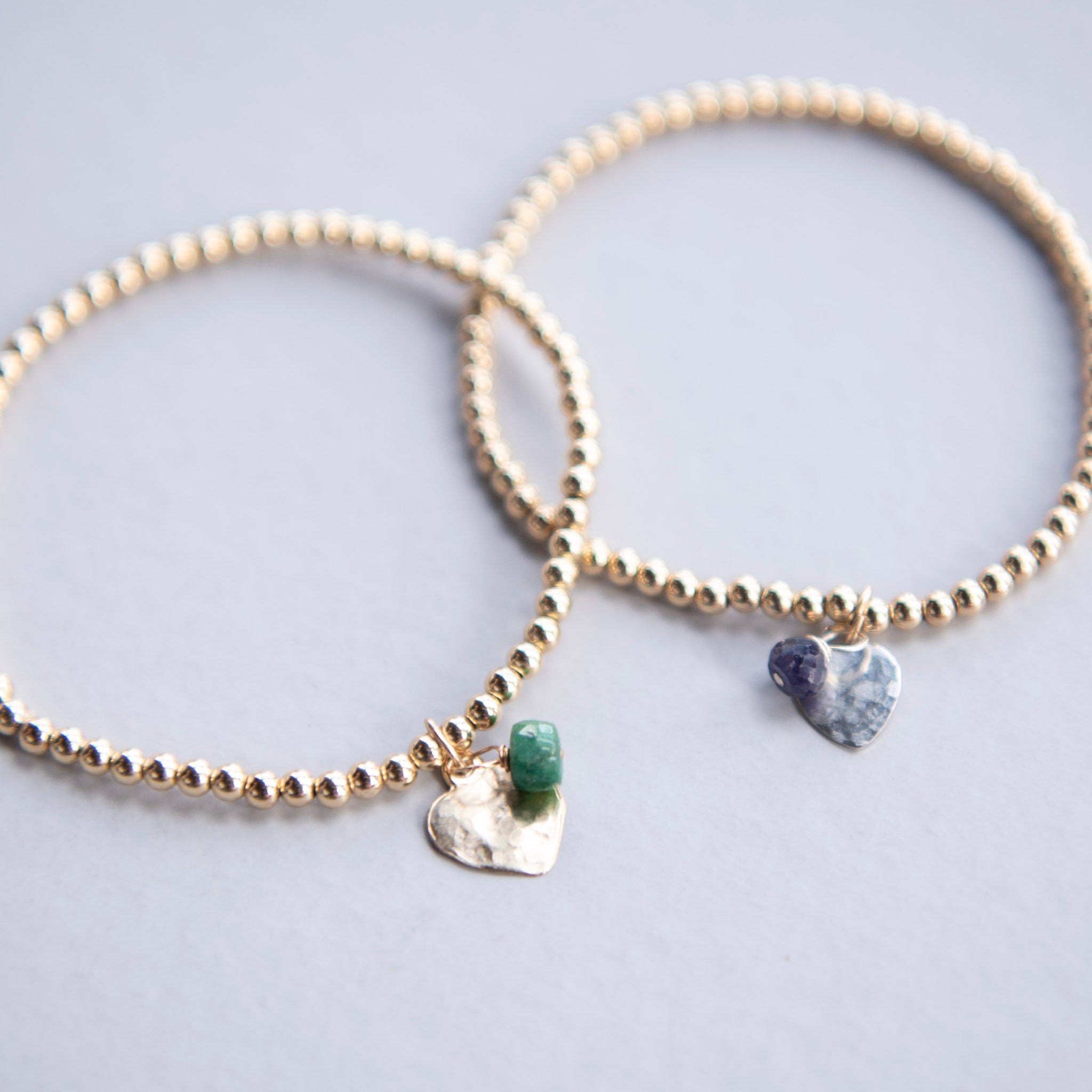 Custom 3mm Beaded Lux Birthstone Heart Bracelet