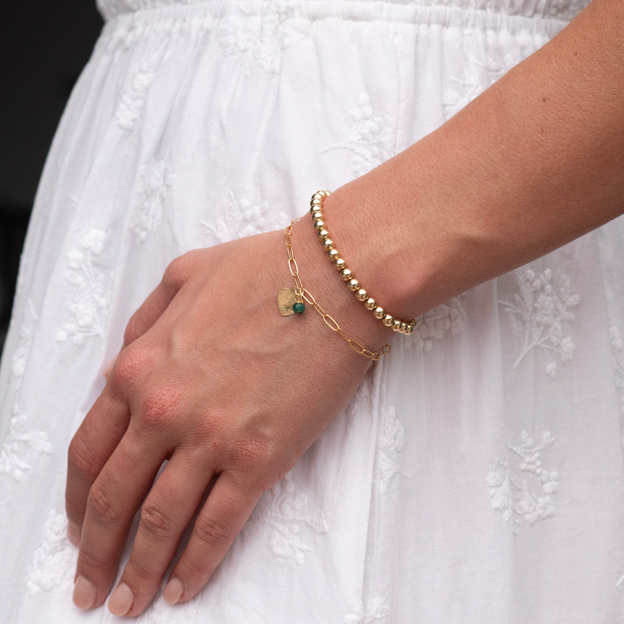 Custom Birthstone Paperclip Heart Bracelet & Beaded Lux Stack