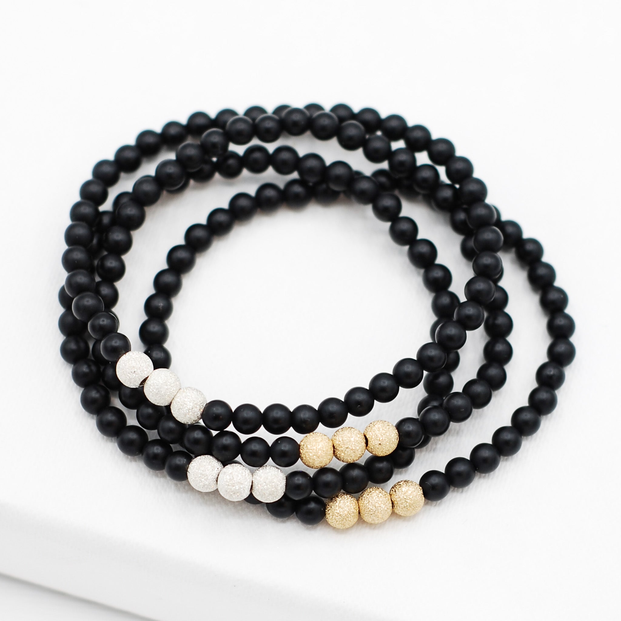 Black Onyx & Sparkle Bead Bracelet Set - Jewel Ya