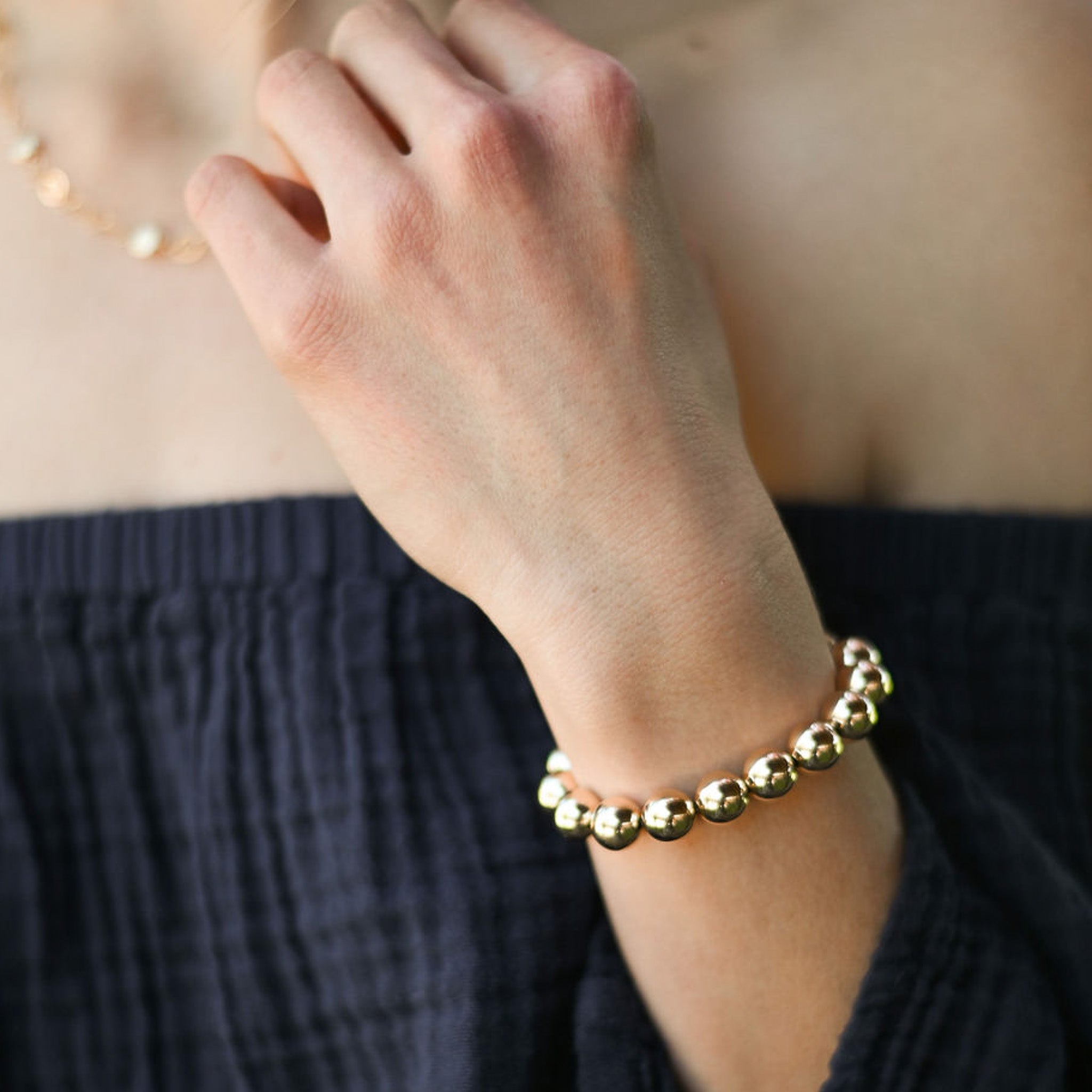 10mm 14k Gold Filled Beaded Bracelet - Jewel Ya