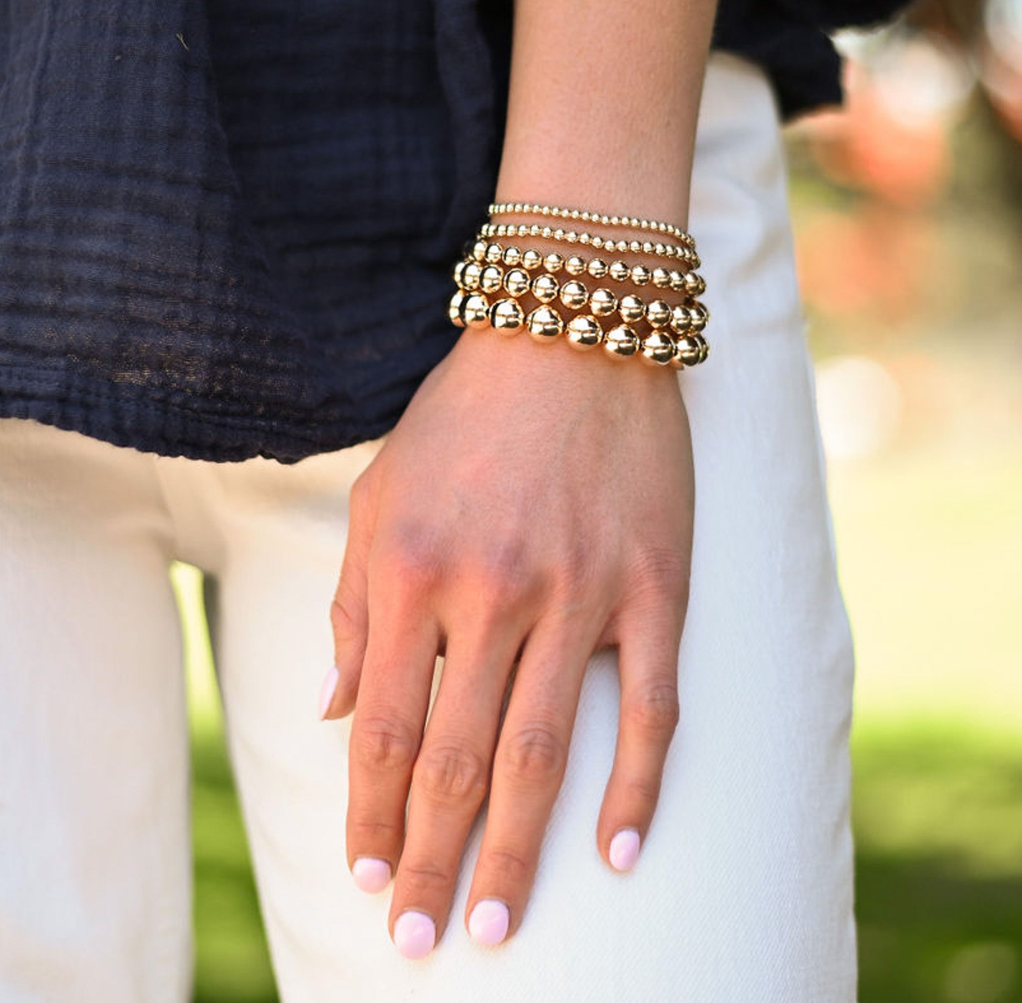 Sterling Silver Oval Chain & Beaded Bracelet Set