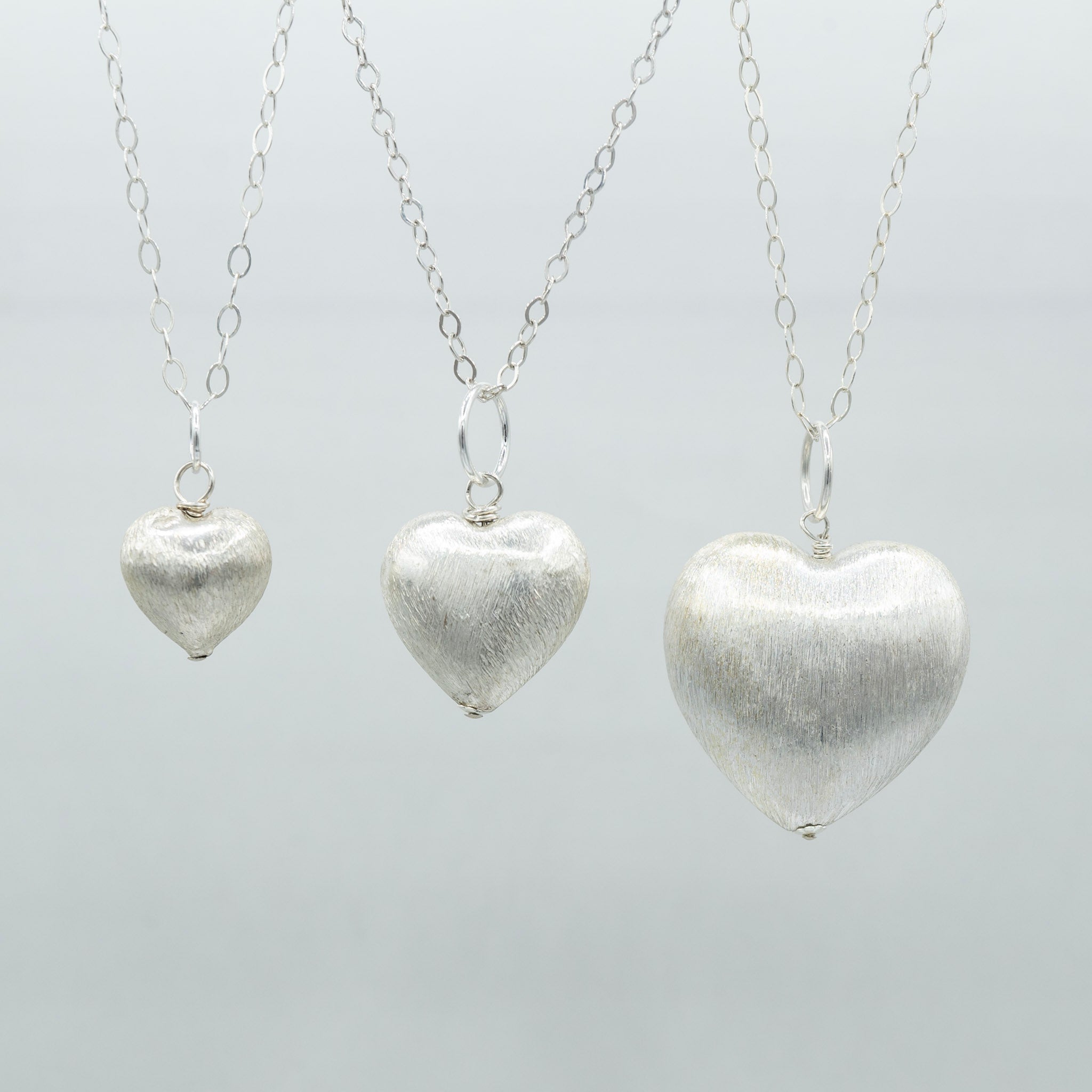 Brushed Silver Puffy Heart Pendant