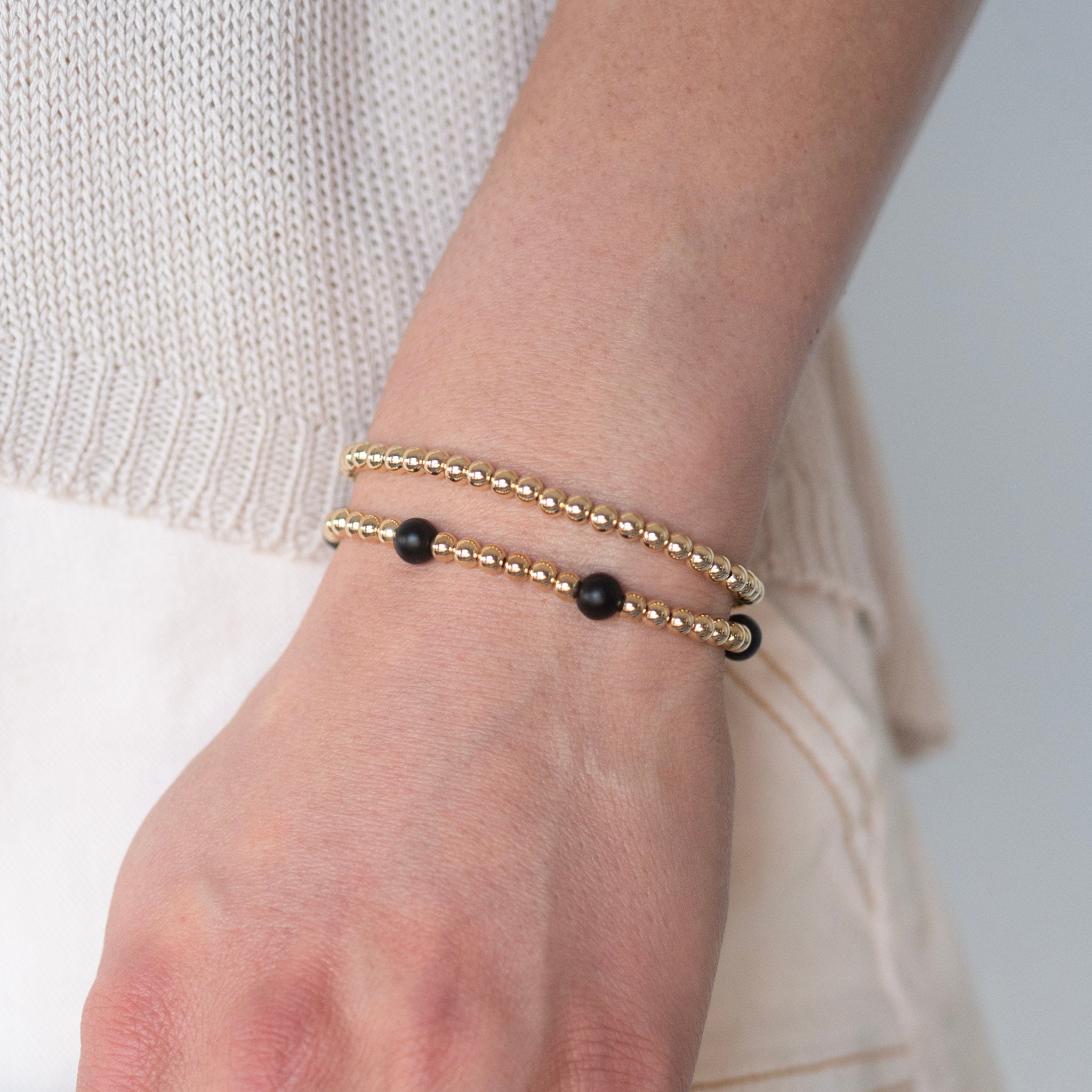 Black Onyx Station & Beaded Lux Bracelet Set