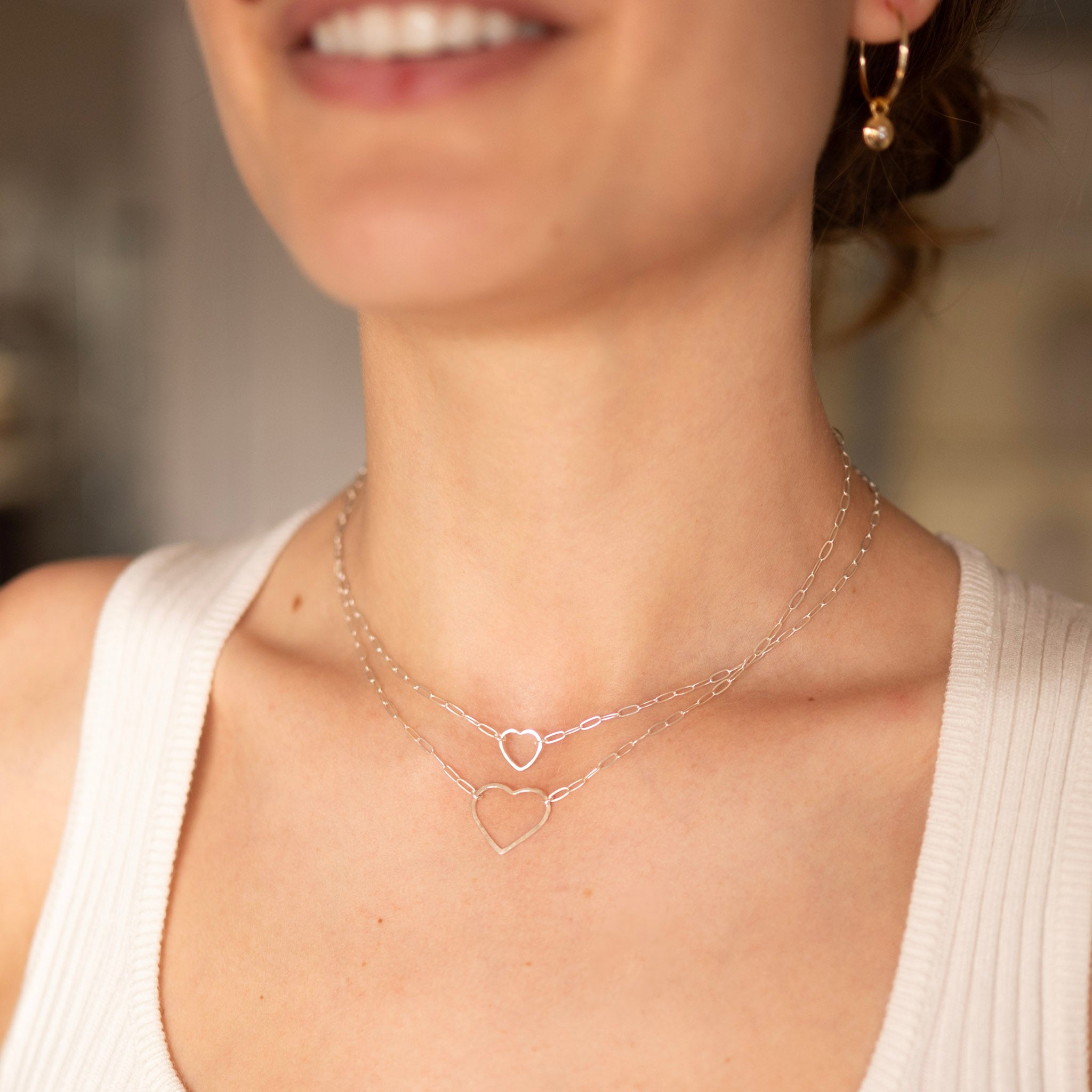 Sterling Silver Small Heart Paperclip Necklace