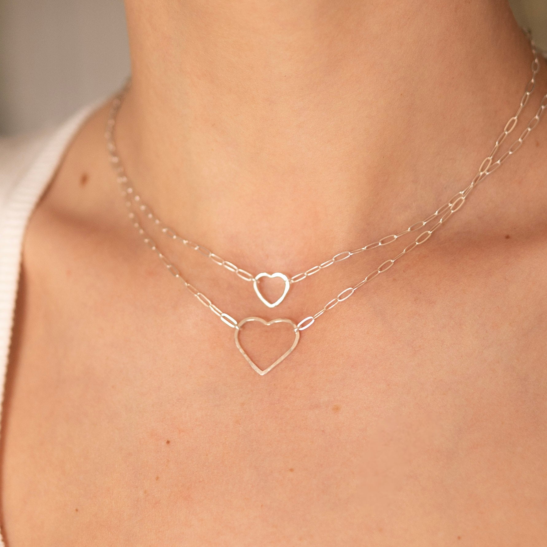 Sterling Silver Small Heart Paperclip Necklace