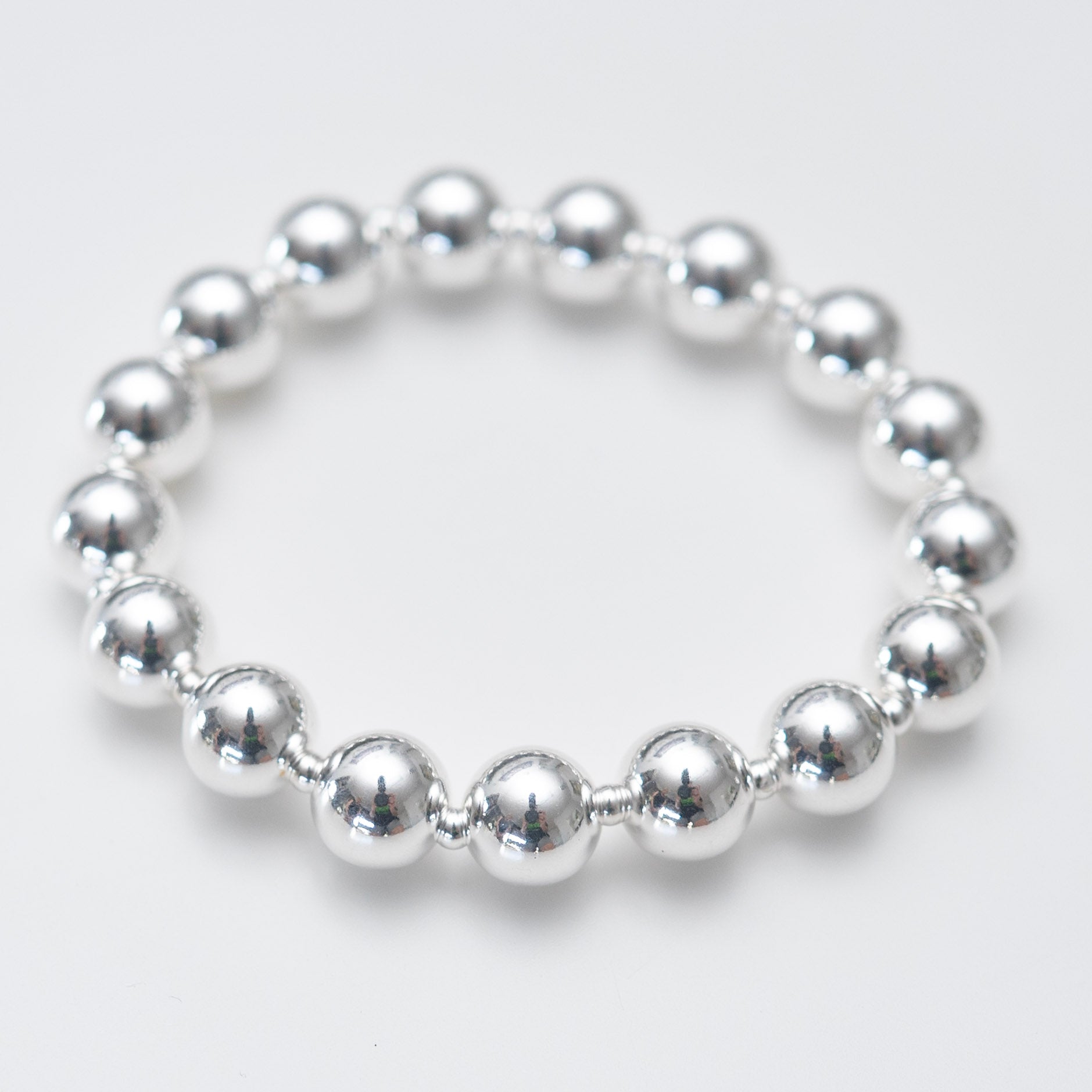 10mm Alternating Sterling Silver Beaded Bracelet