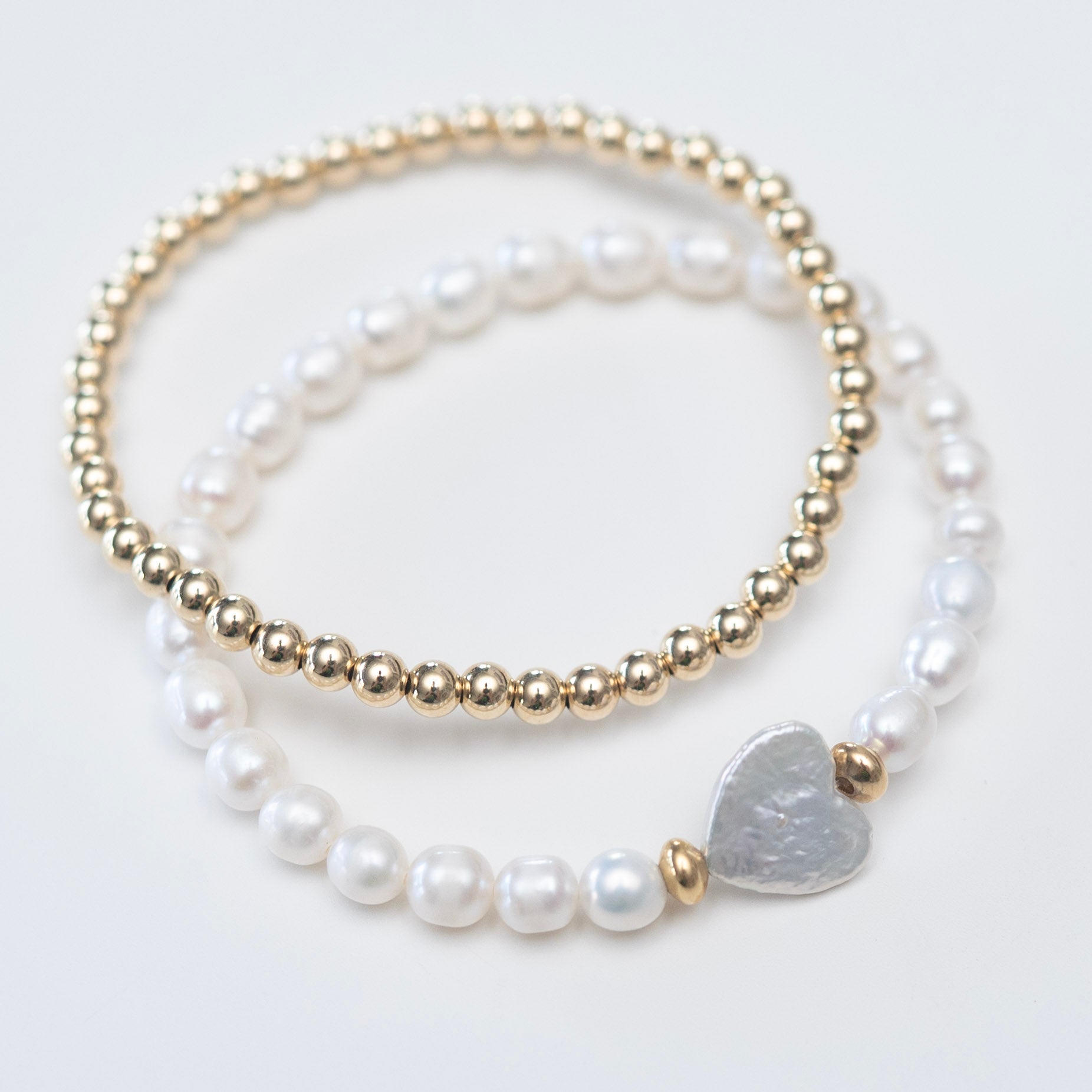 6mm Freshwater Pearl Heart & Beaded Lux Bracelet Set