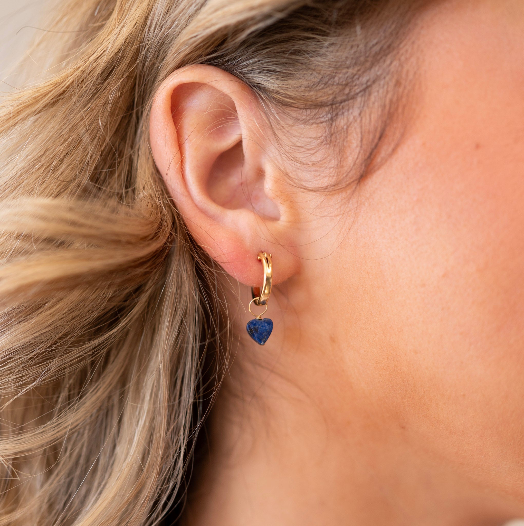 Lapis Heart Hoop Drops - Jewel Ya