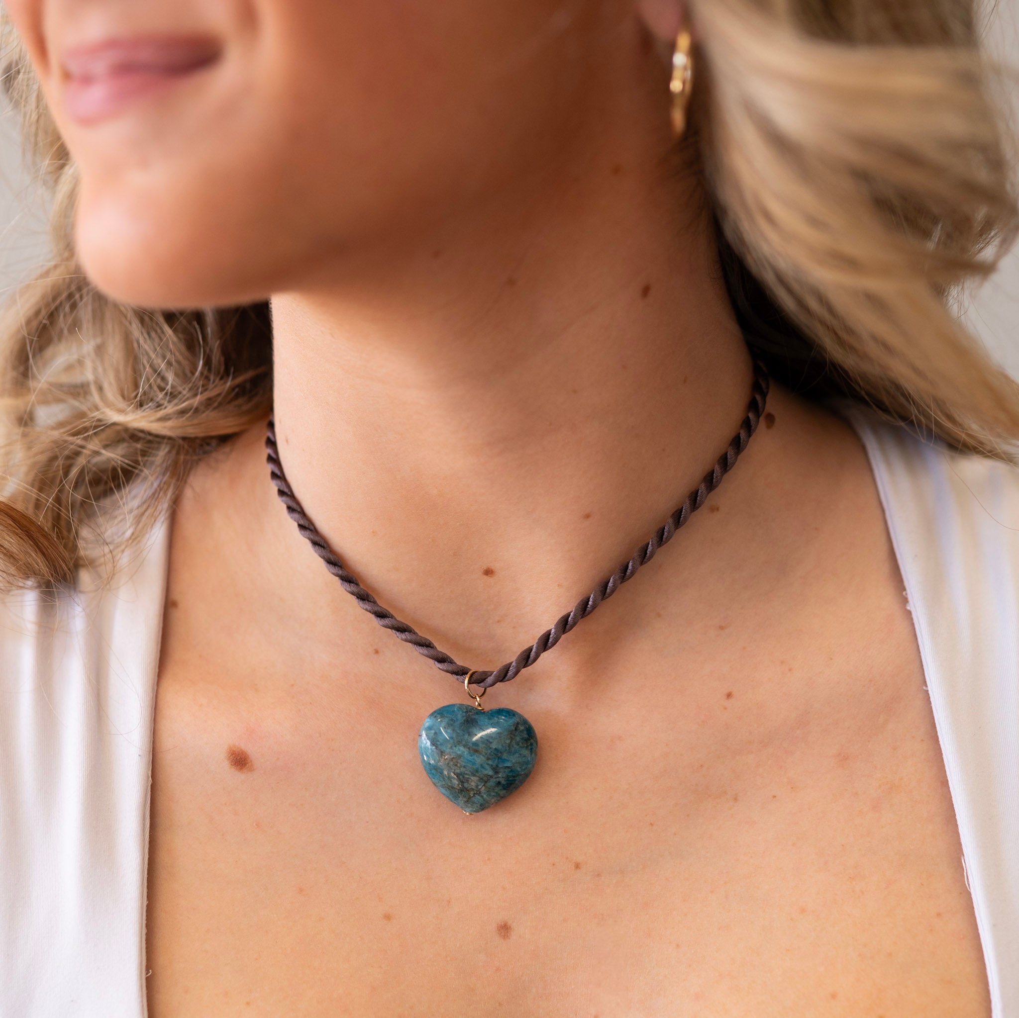 Silk Cord & Puffy Heart Charm Necklace