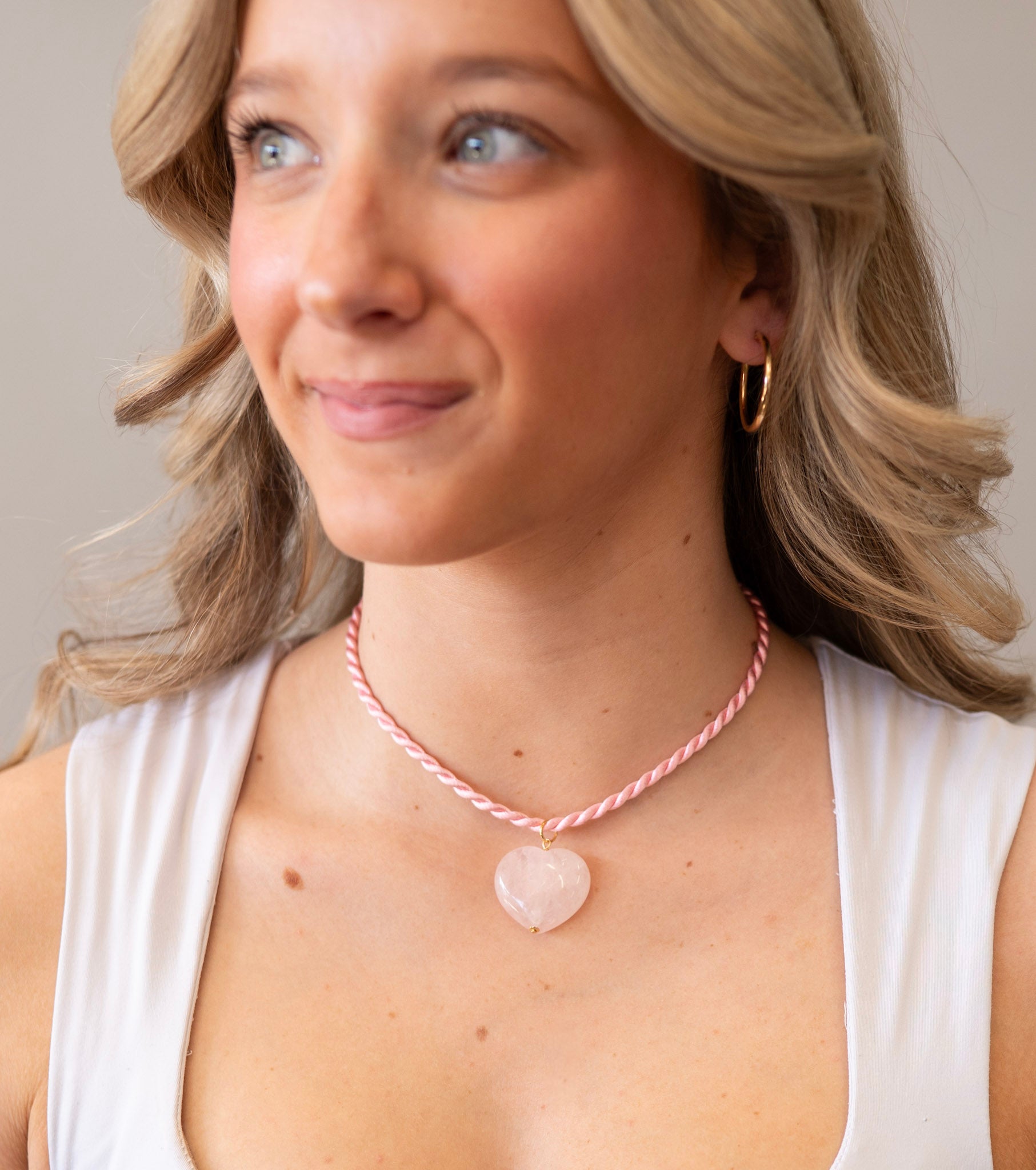 Rose Quartz Puffy Heart Pendant