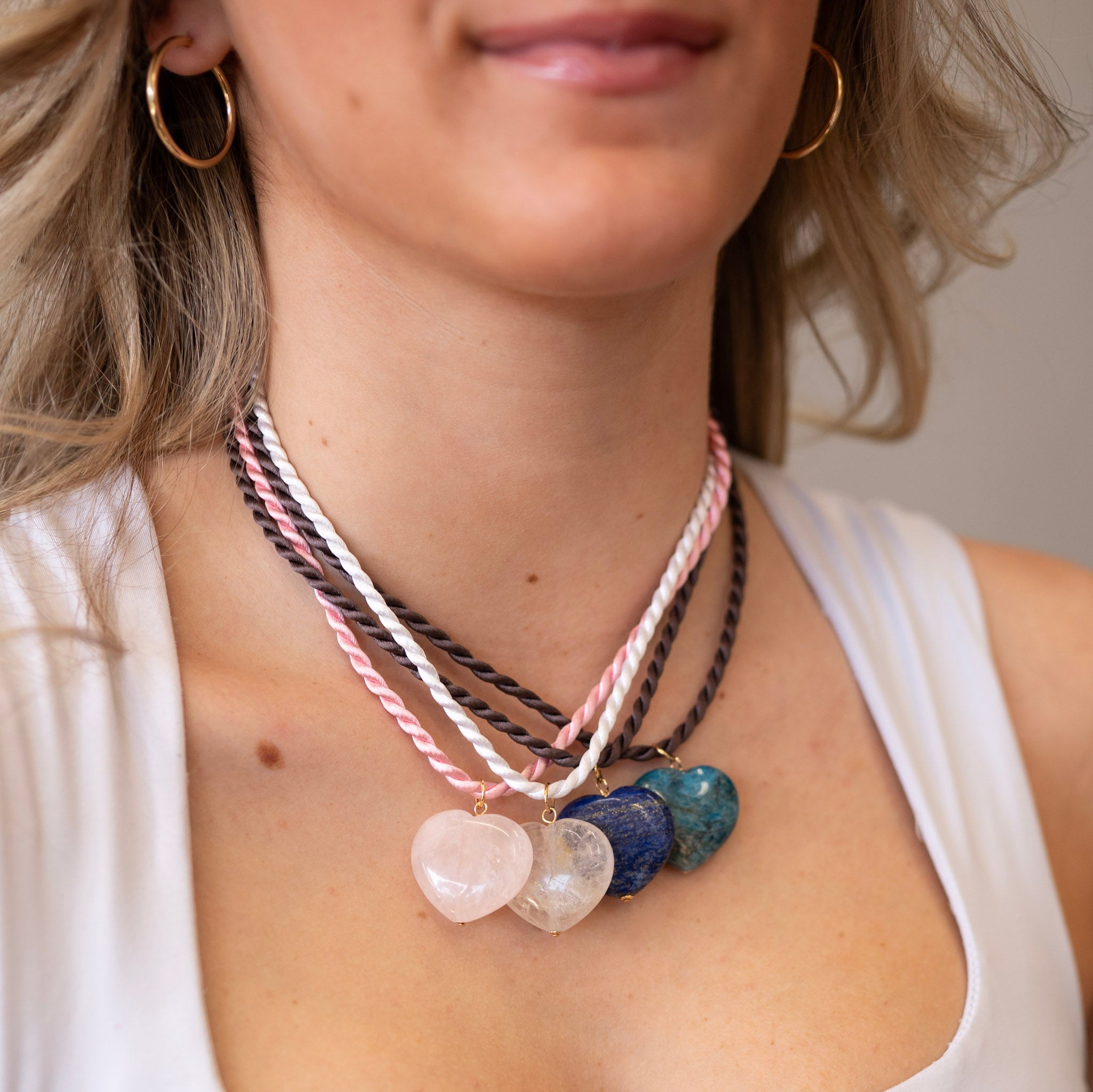 Silk Cord & Puffy Heart Charm Necklace