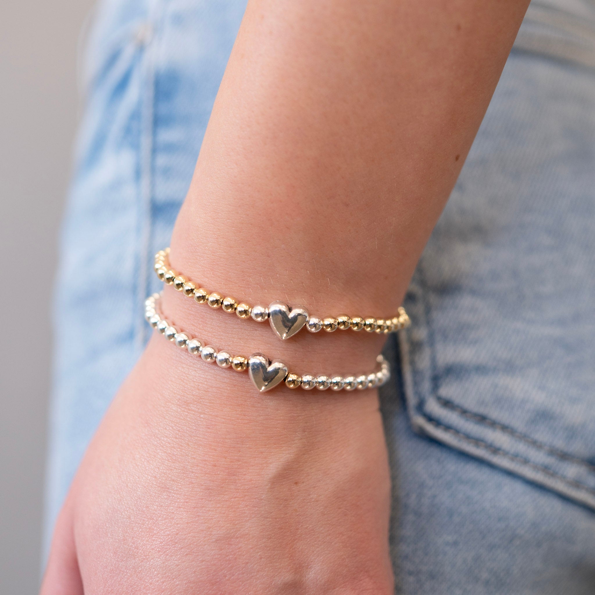 4mm Beaded Lux Puffy Heart Bracelet - Jewel Ya