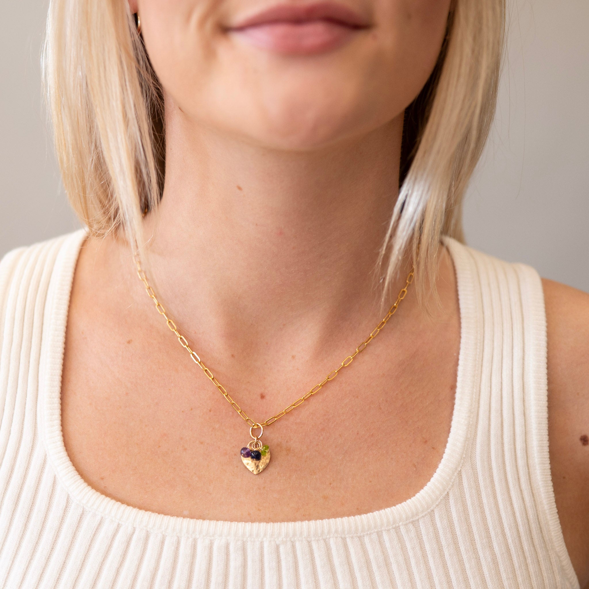 'My People' Birthstone & Heart Paperclip Necklace - Jewel Ya