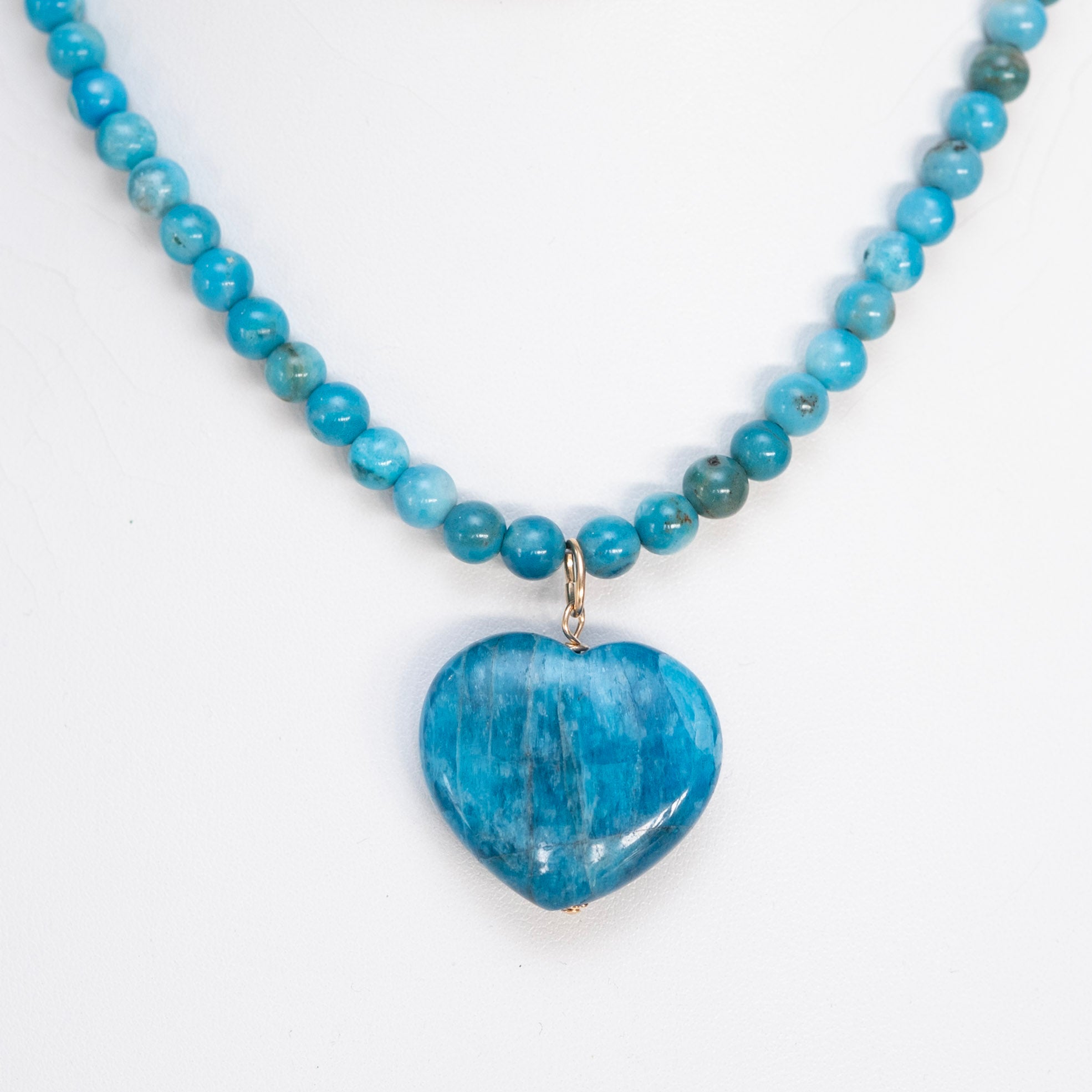 Blue Apatite Beaded Heart Necklace