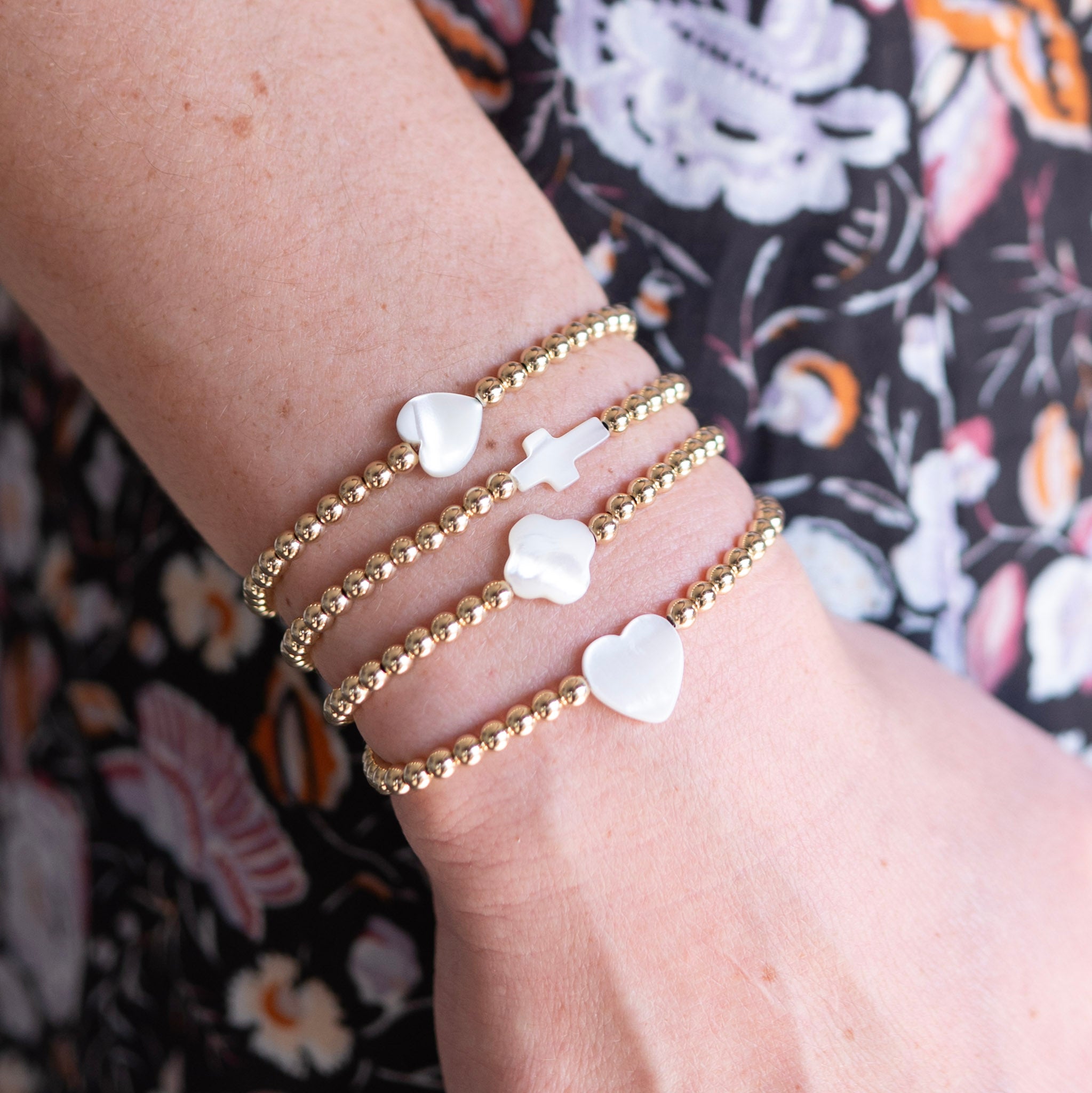 4mm Beaded Lux & Mother of Pearl Charm Bracelet - Jewel Ya