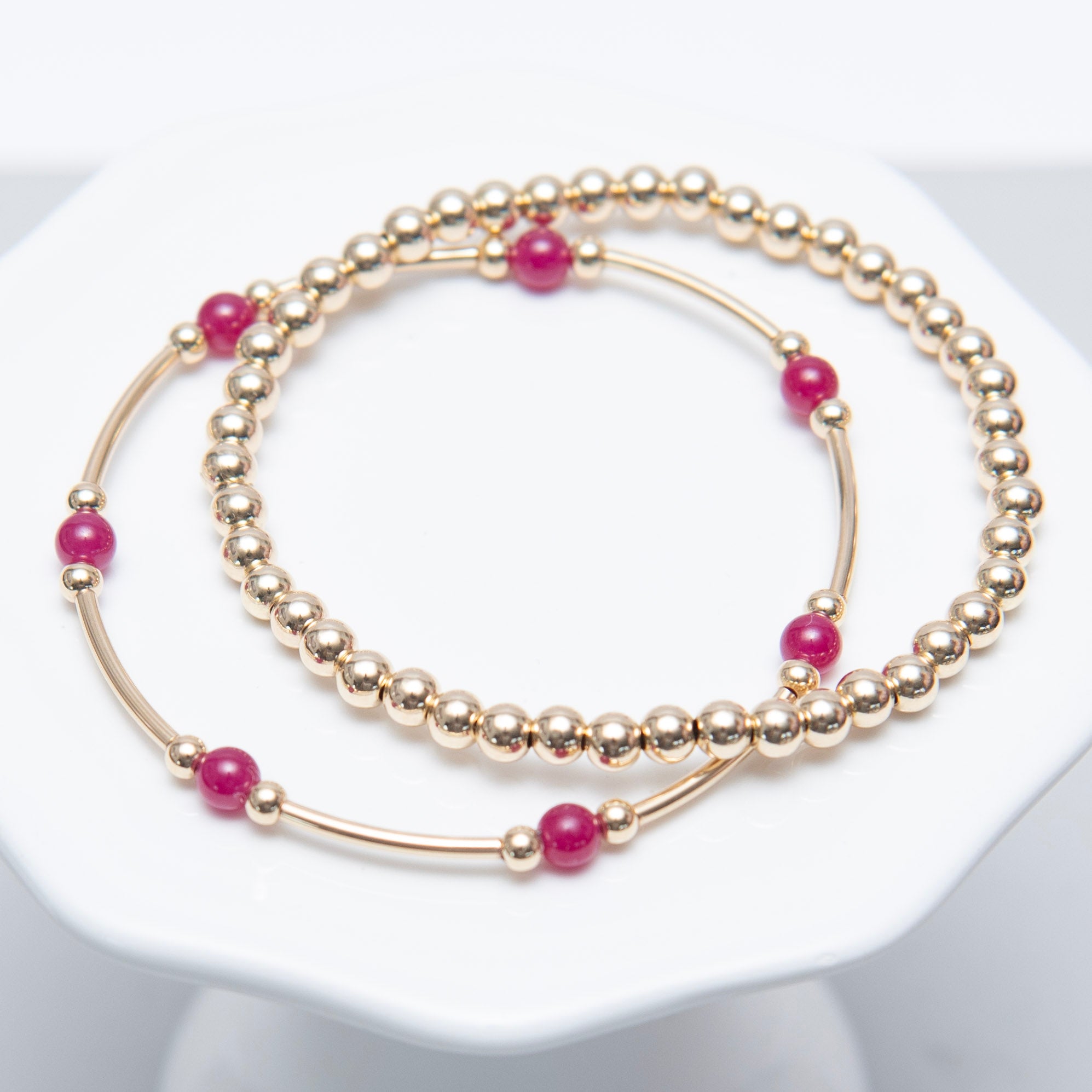 July Ruby Beaded Lux Tube Bracelet - Jewel Ya