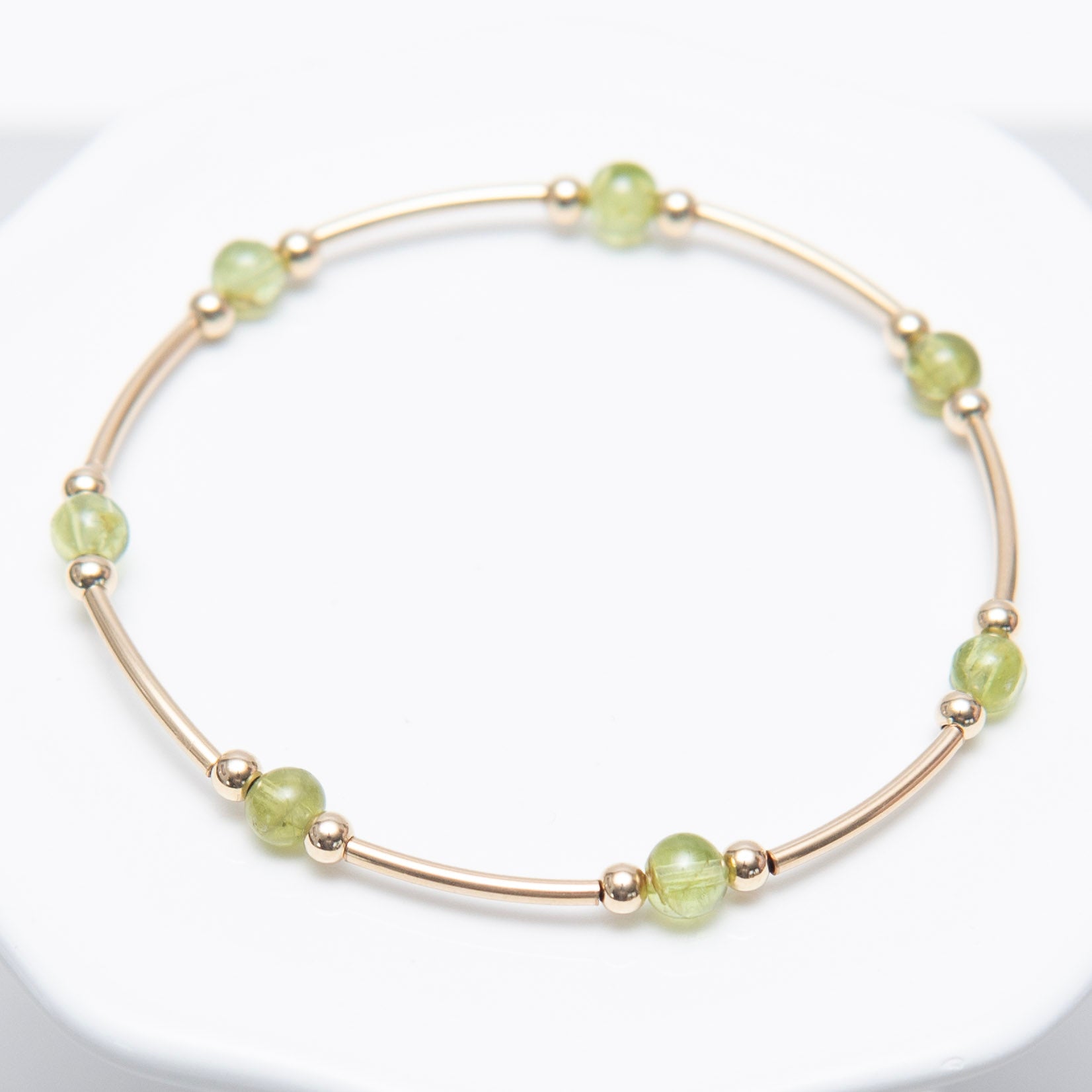 August Peridot Beaded Lux Tube Bracelet - Jewel Ya