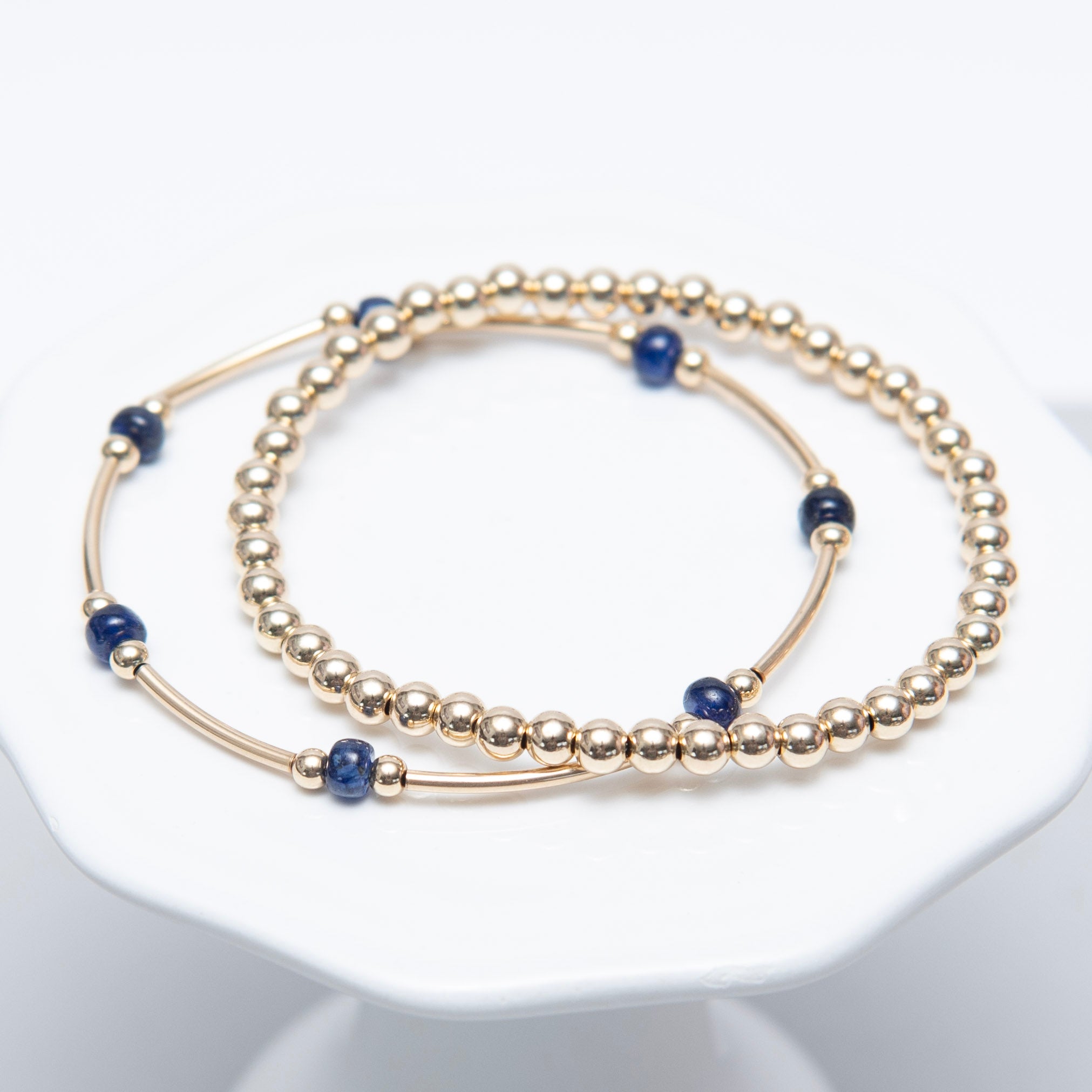 September Sapphire Beaded Lux Tube Bracelet - Jewel Ya