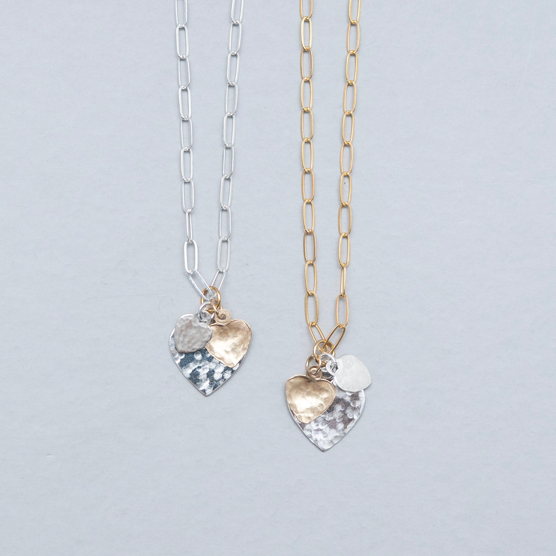 Small Trio Heart Charm Paperclip Necklace