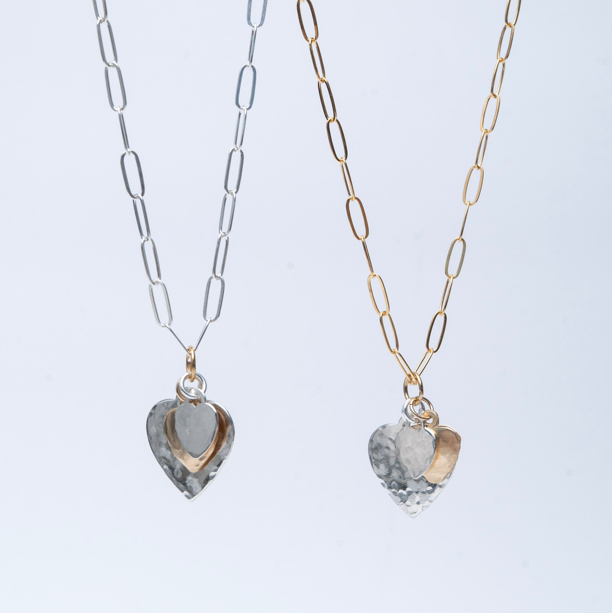 Small Trio Heart Charm Paperclip Necklace