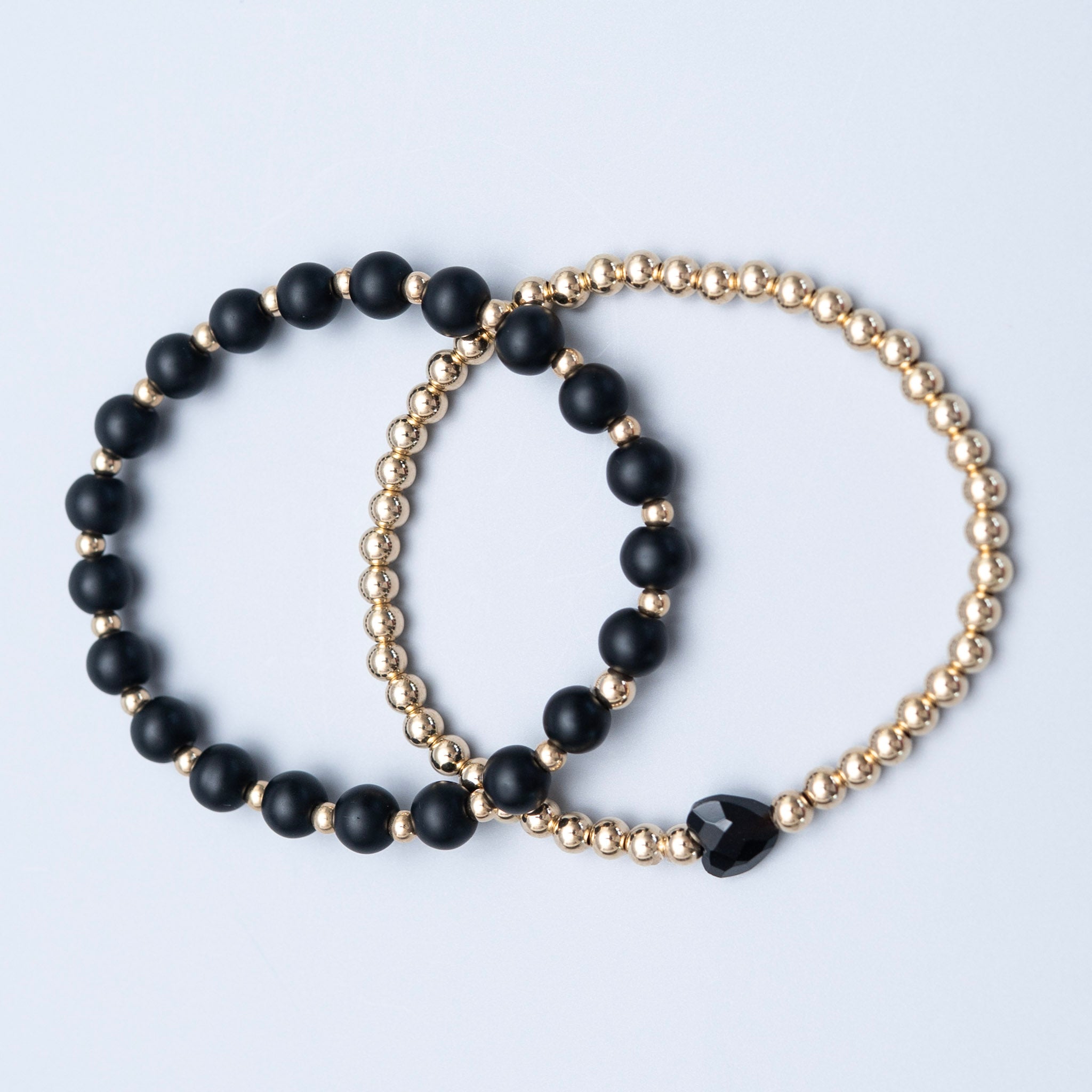 6mm Matte Black Onyx & Heart Bracelet Set