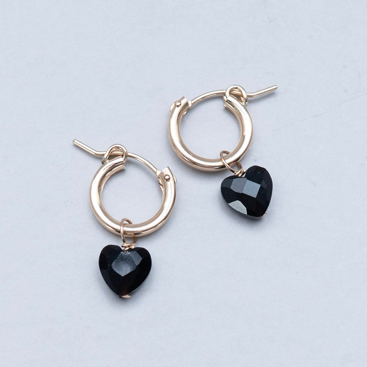 Black Onyx Heart Hoop Drops