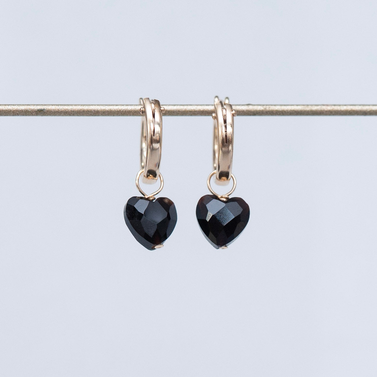 Black Onyx Heart Hoop Drops