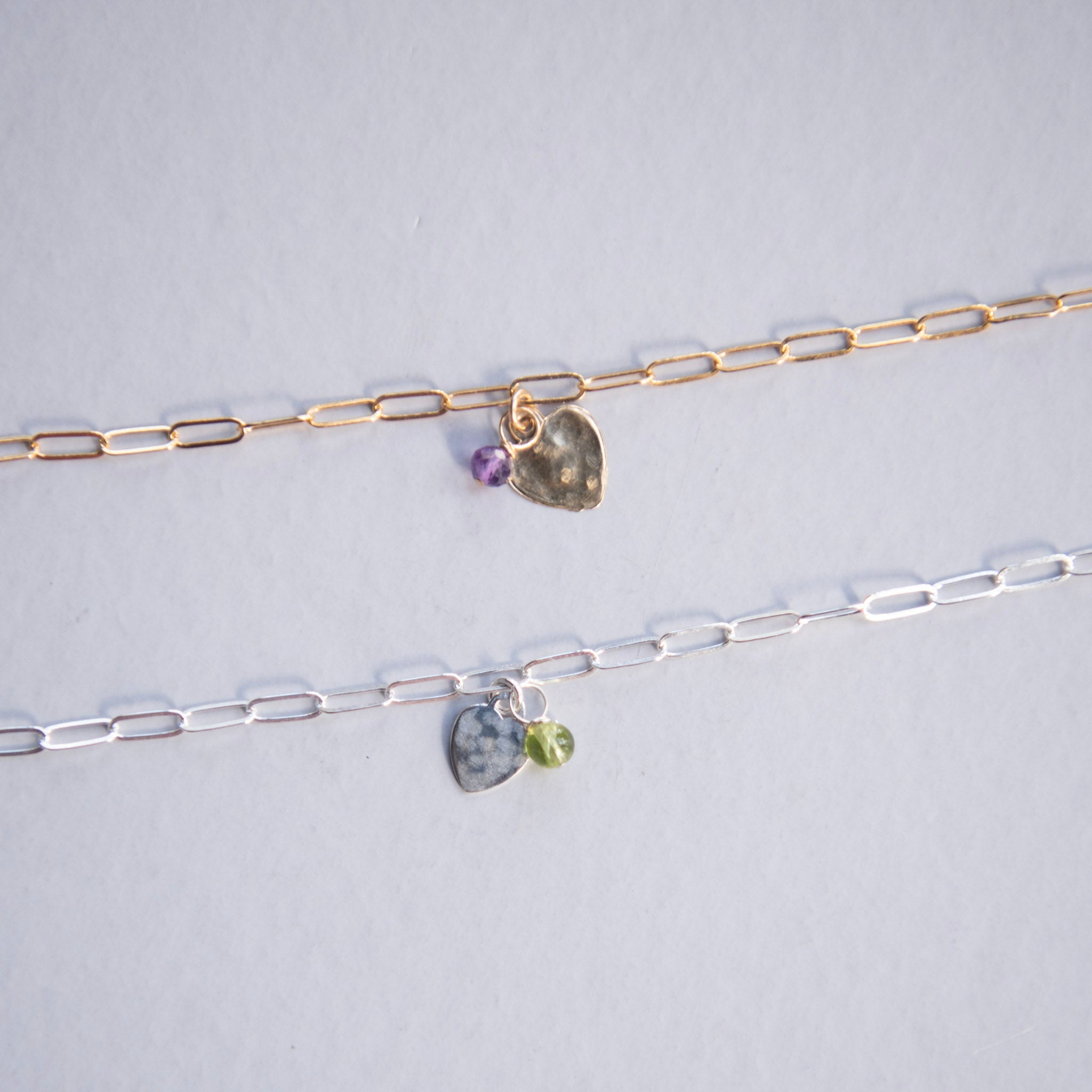 Custom Birthstone Paperclip Heart Bracelet