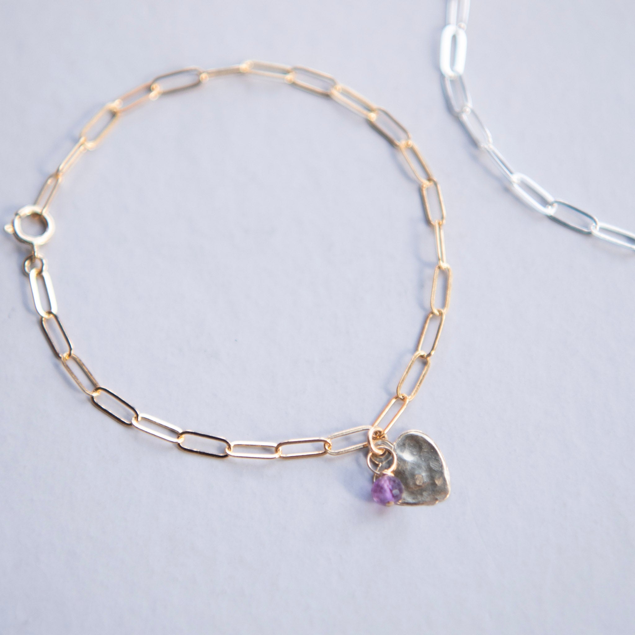 Custom Birthstone Paperclip Heart Bracelet