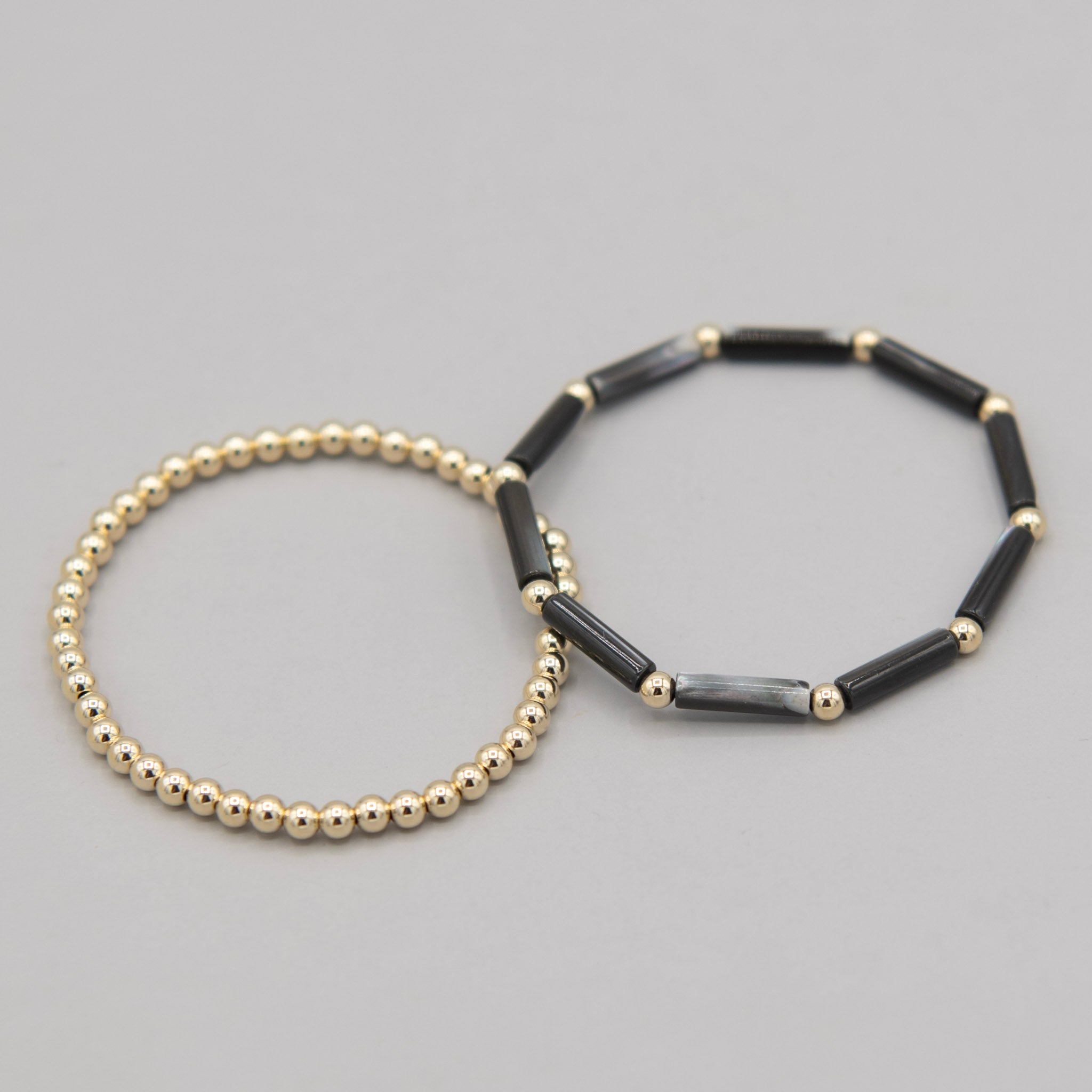 Black Mother of Pearl & 4mm Beaded Lux Bracelet Set