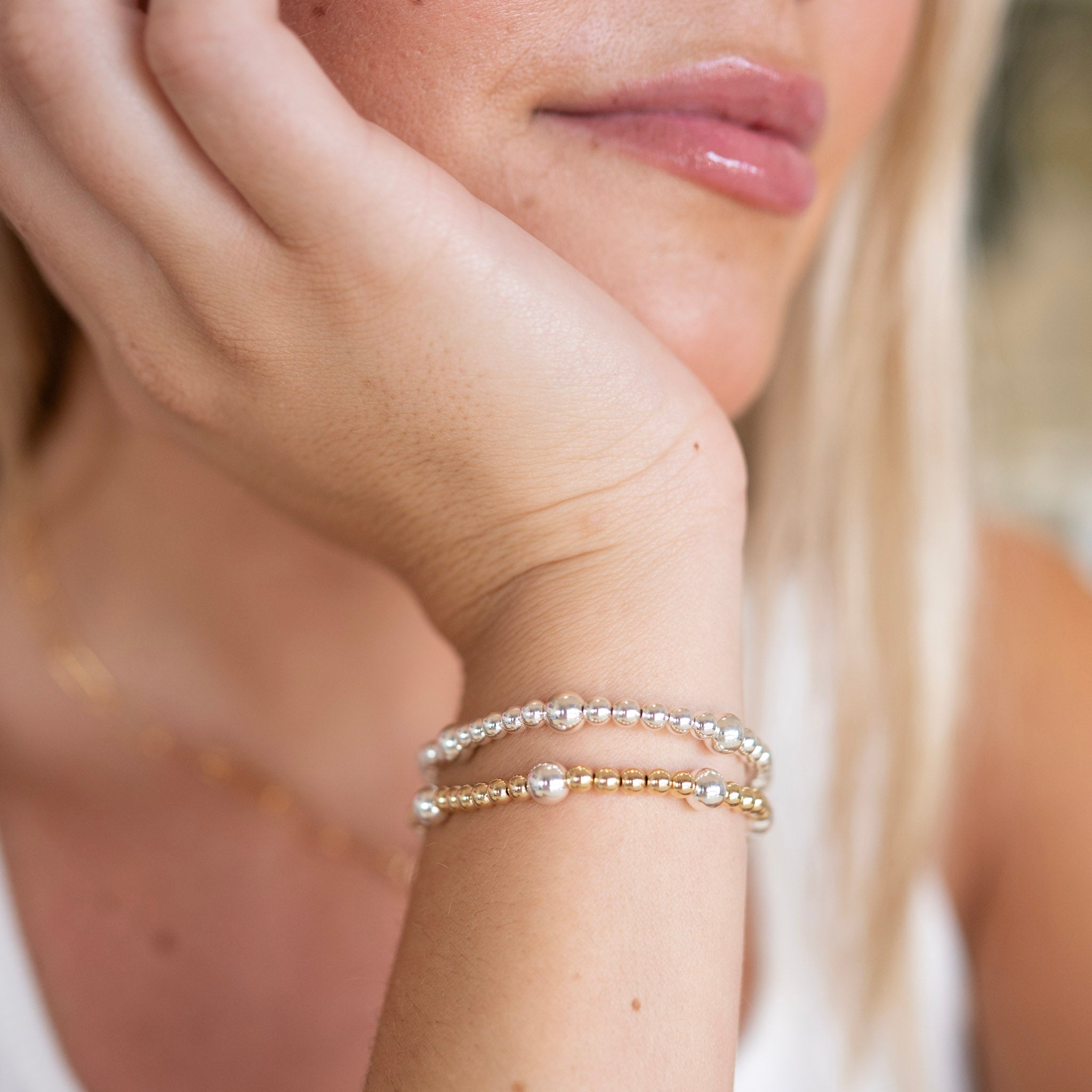 4mm Mixed Metal Beaded Lux Station Bracelet
