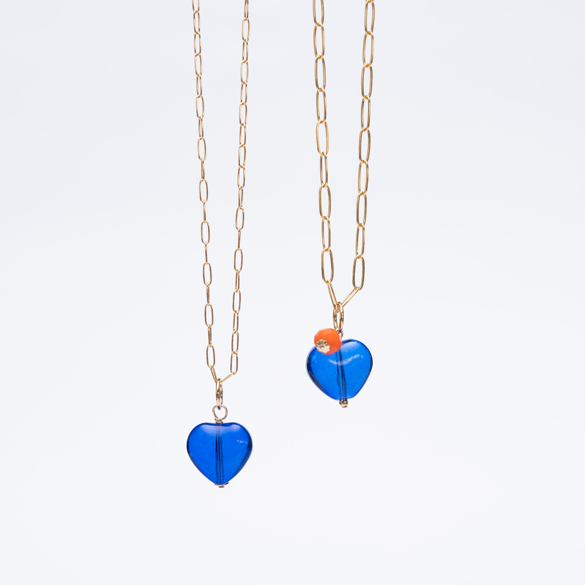 Blue Glass Heart Charm Paperclip Necklace - ALS Fundraiser