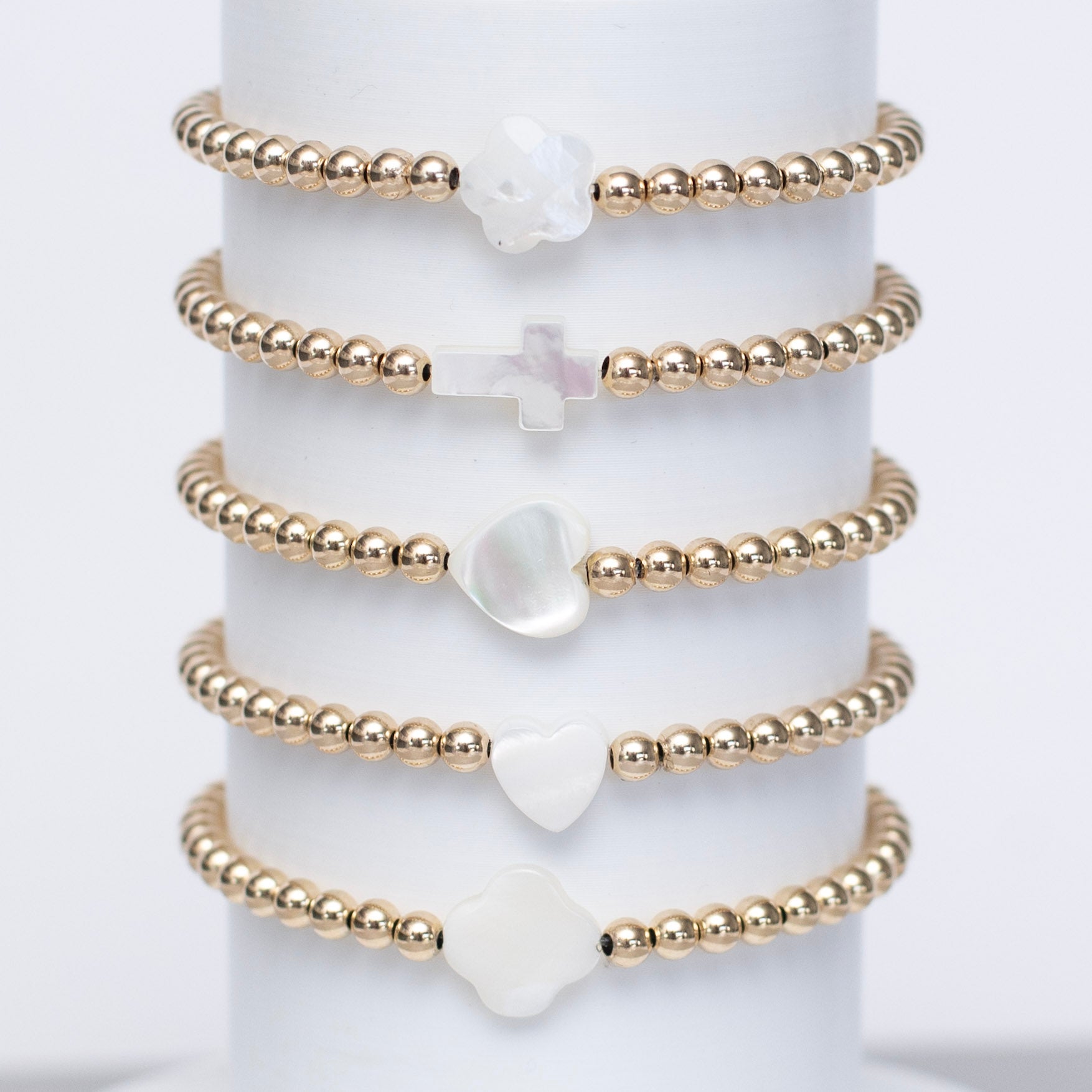 4mm Beaded Lux & Mother of Pearl Charm Bracelet - Jewel Ya