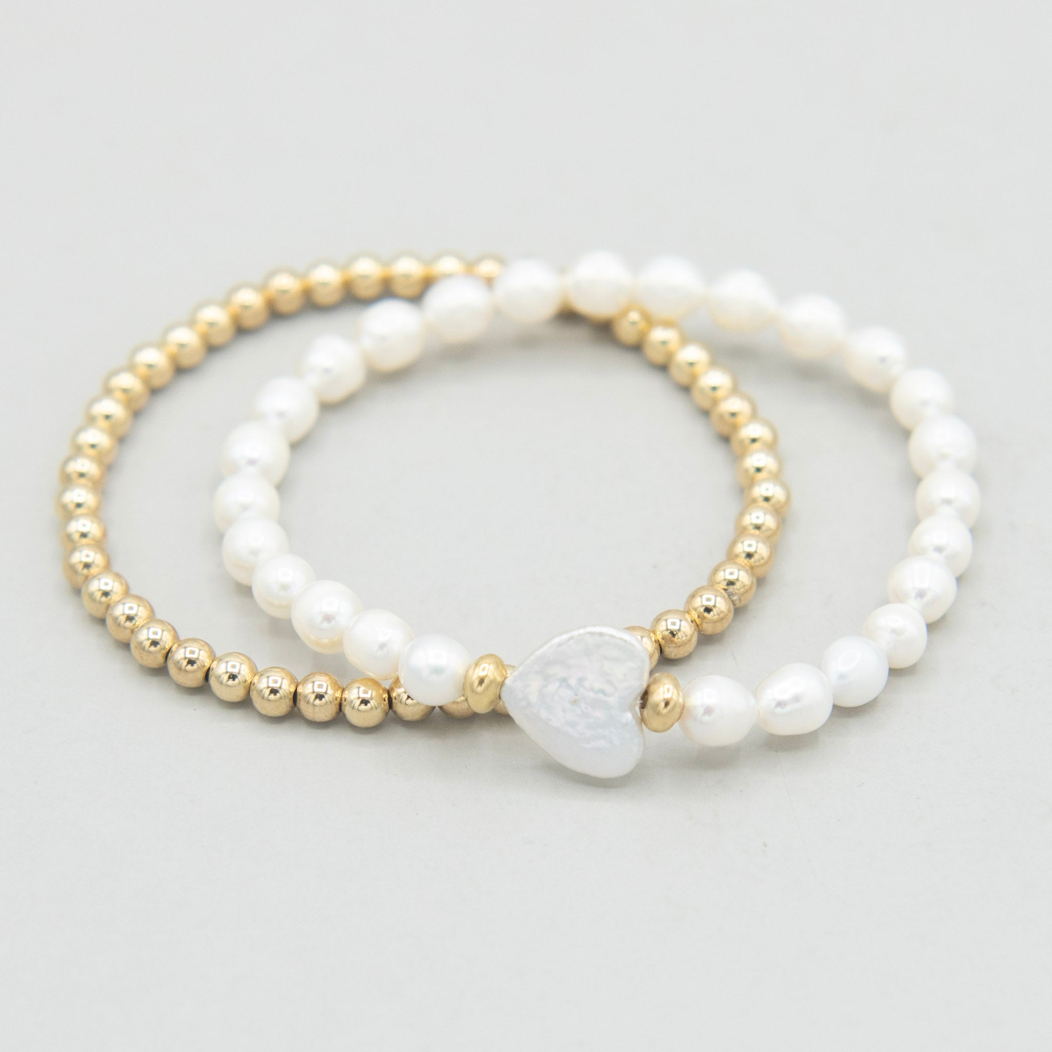 6mm Freshwater Pearl Heart & Beaded Lux Bracelet Set