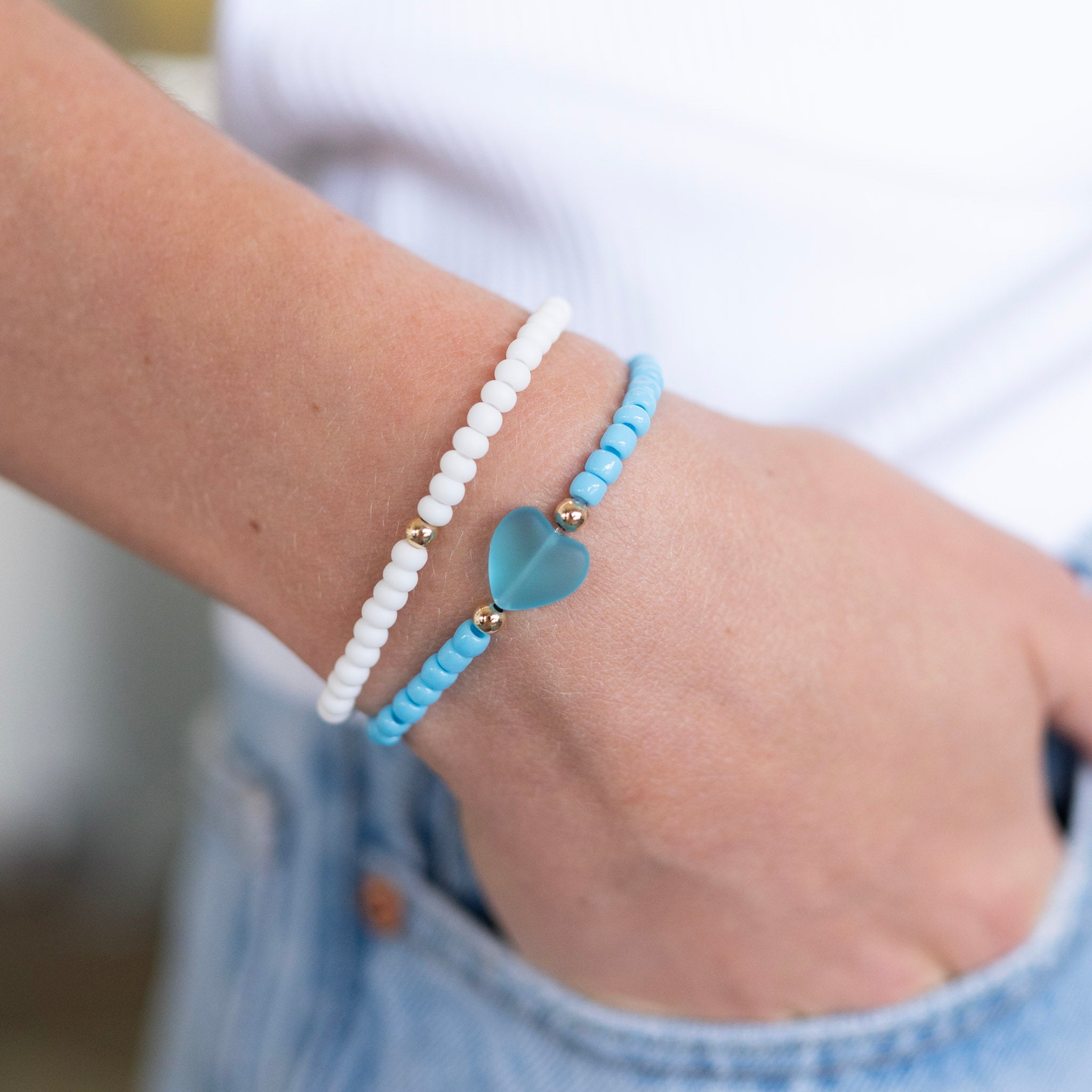 Summer Stacker Seed Bead Heart Bracelet Set