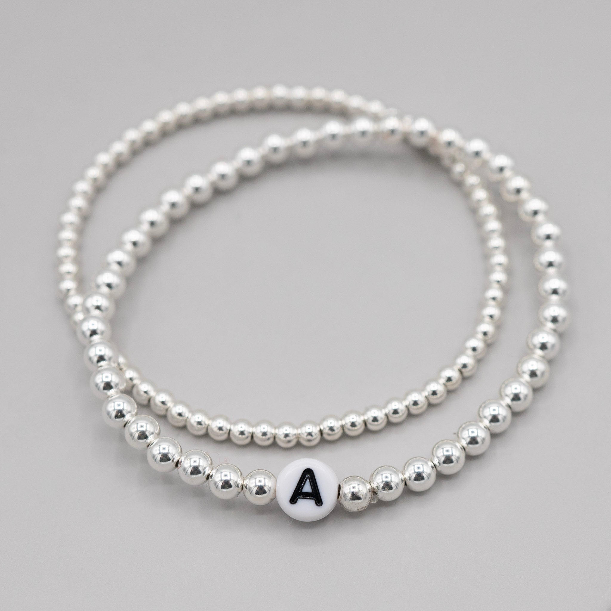 4mm Beaded Lux Initial Bracelet Set