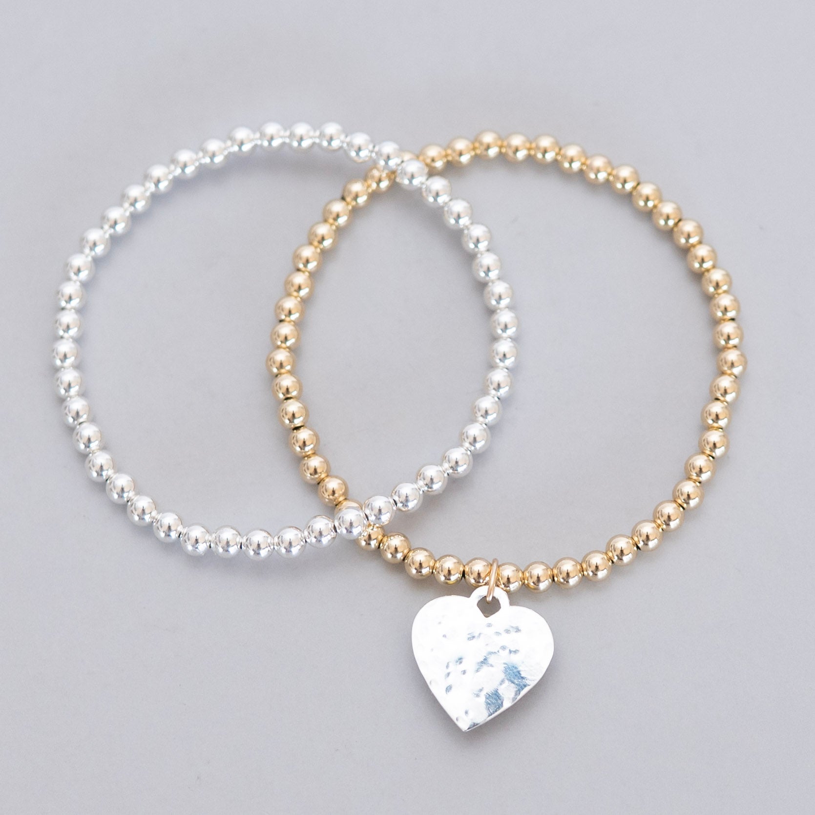 Beaded Lux Mixed Metals Heart Bracelet Set
