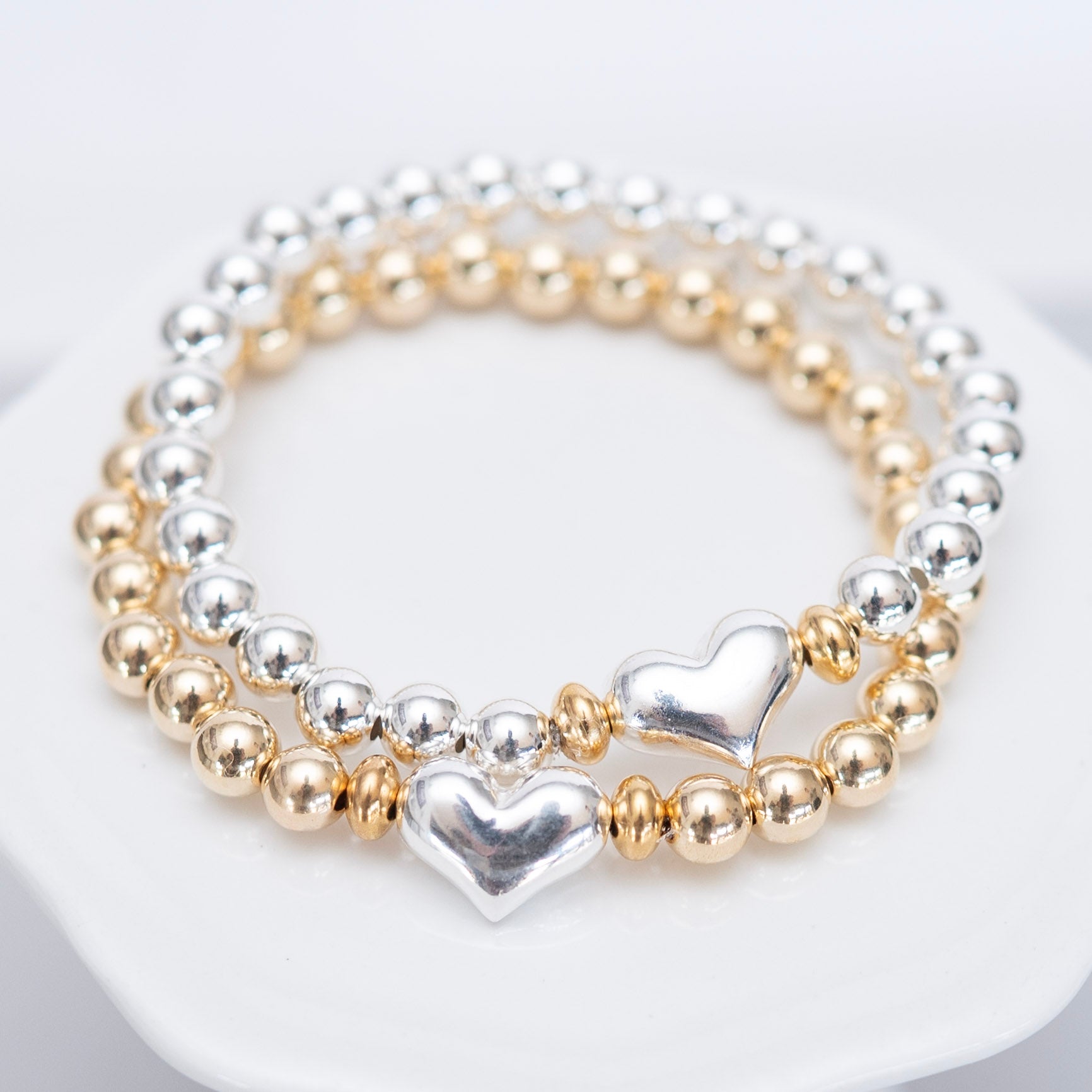 6mm Beaded Lux Puffy Heart Bracelet