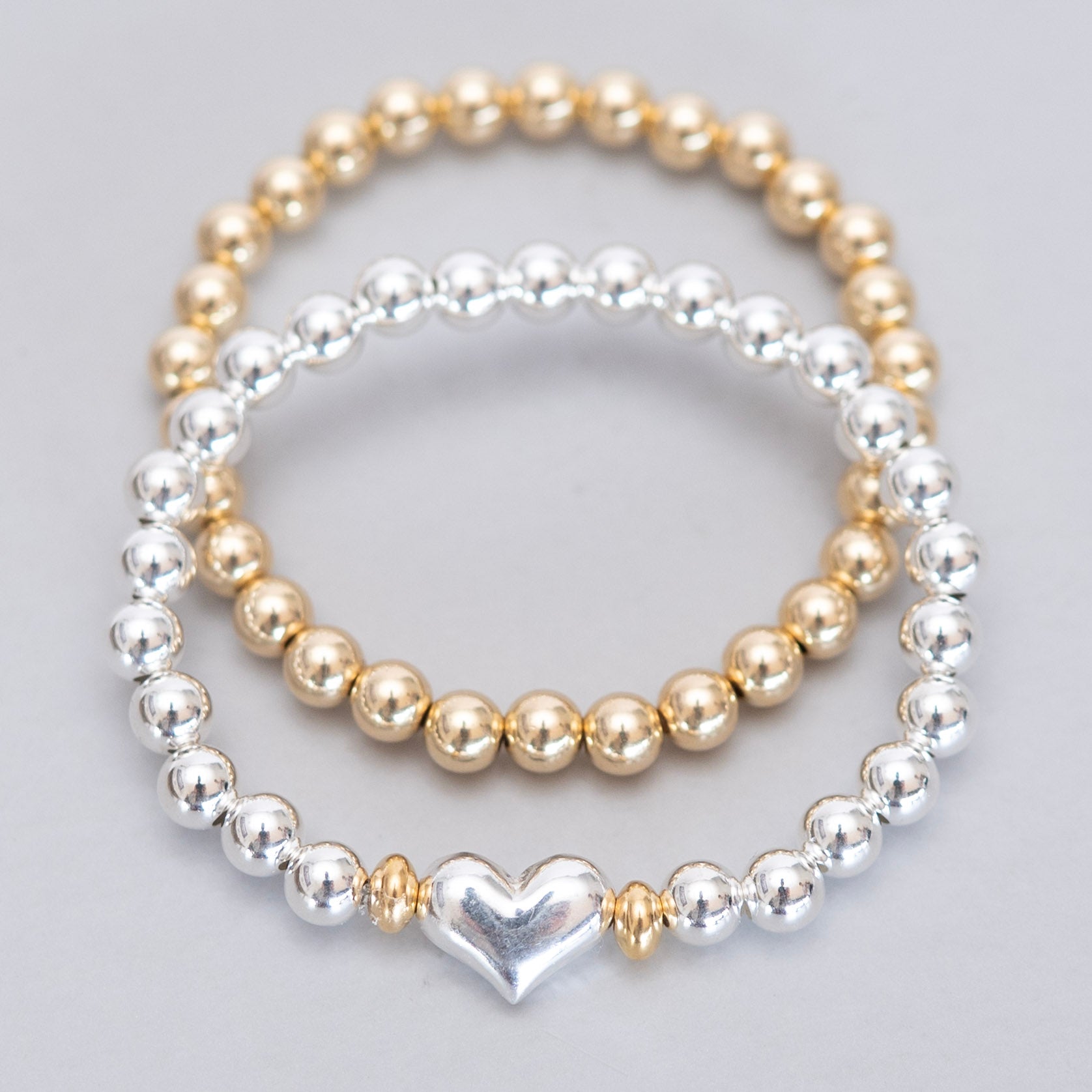 Mixed Metal Beaded Lux Heart Bracelet Set