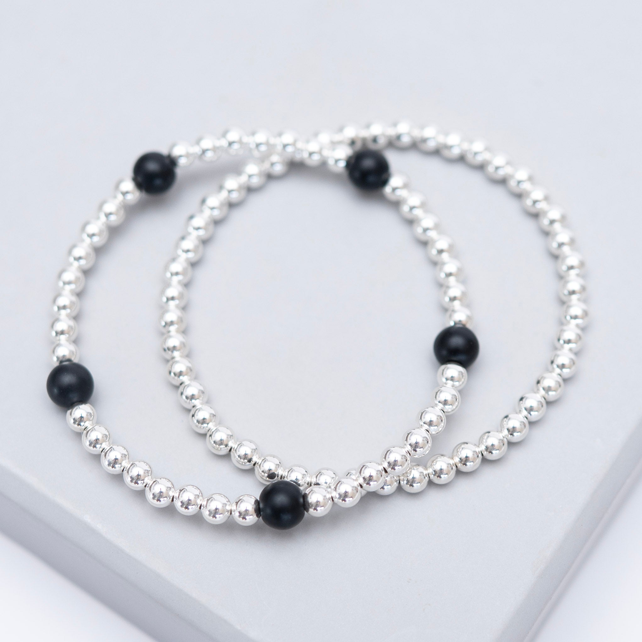 Black Onyx Station & Beaded Lux Bracelet Set