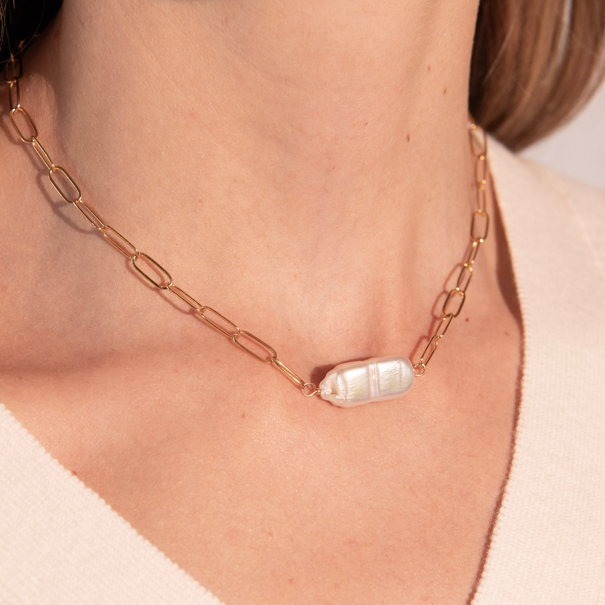 Extra Large Paper Clip & Freshwater Pearl Necklace