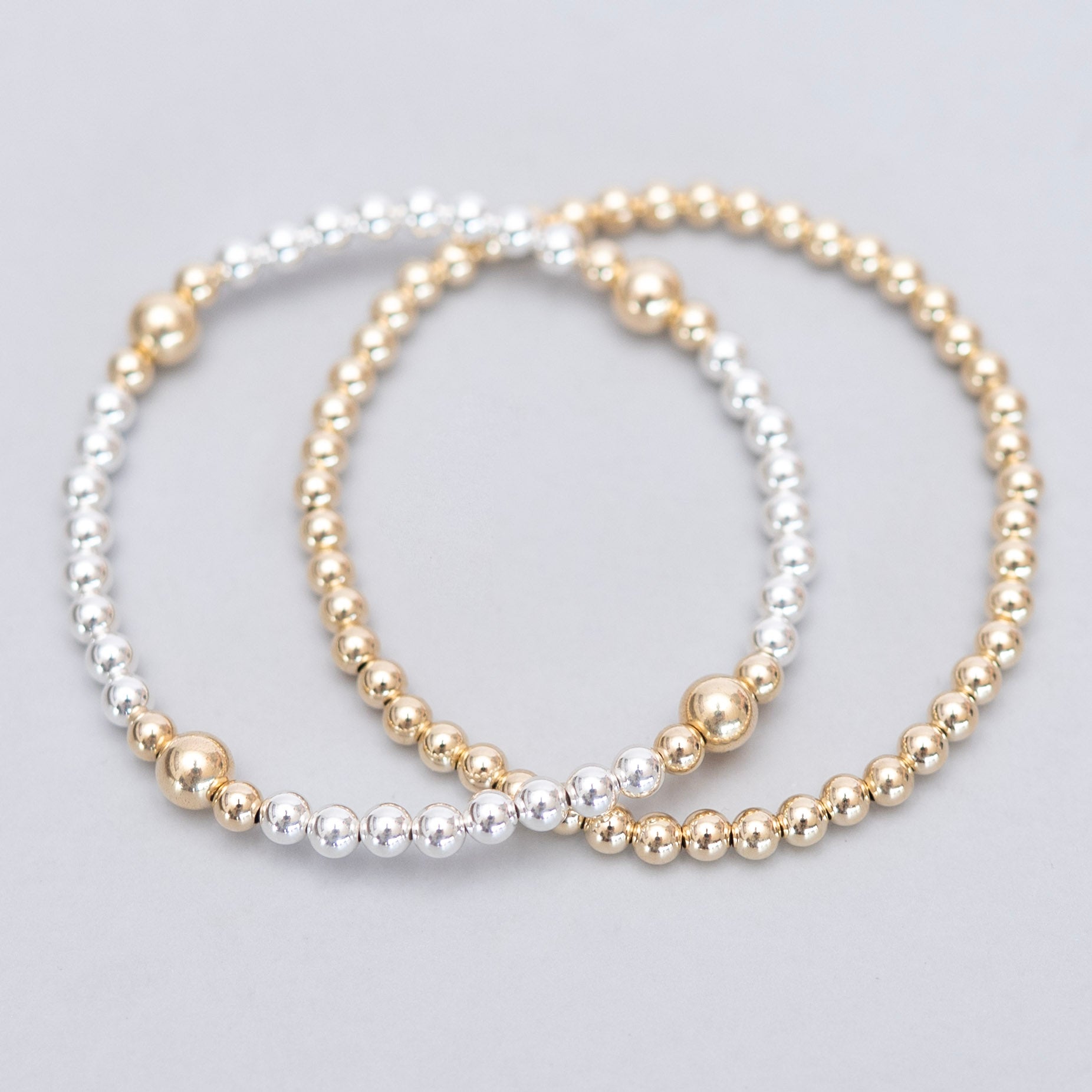 アクセサリー Silver Gold Pearl Necklace&Bracelet Set 4mm & Mixed Metal Station Bracelet Set