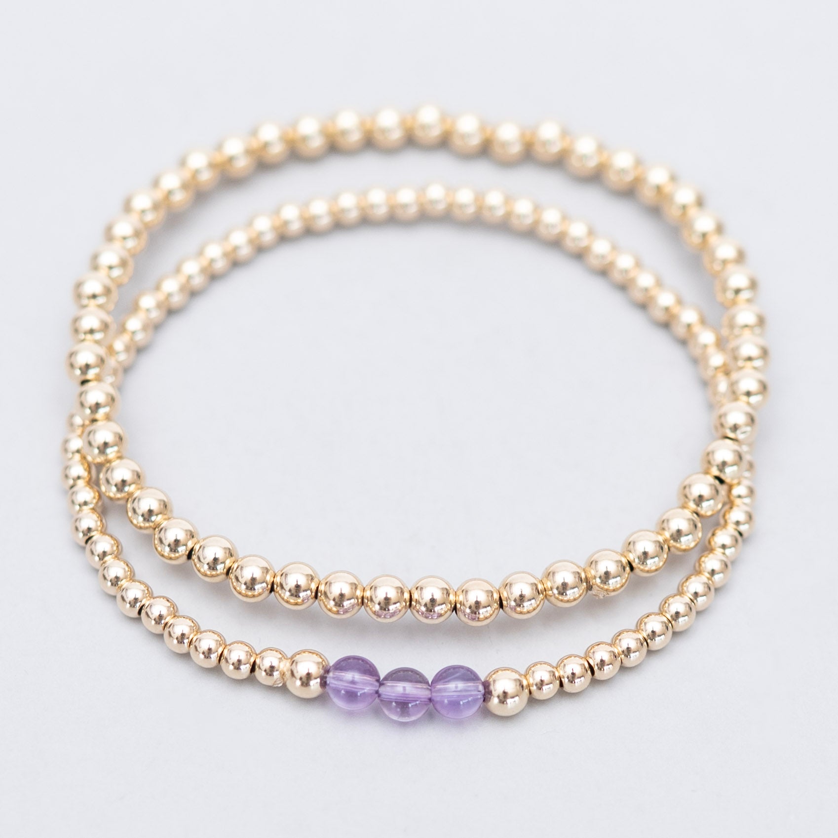 3mm Birthstone & 4mm Beaded Lux Bracelet Set
