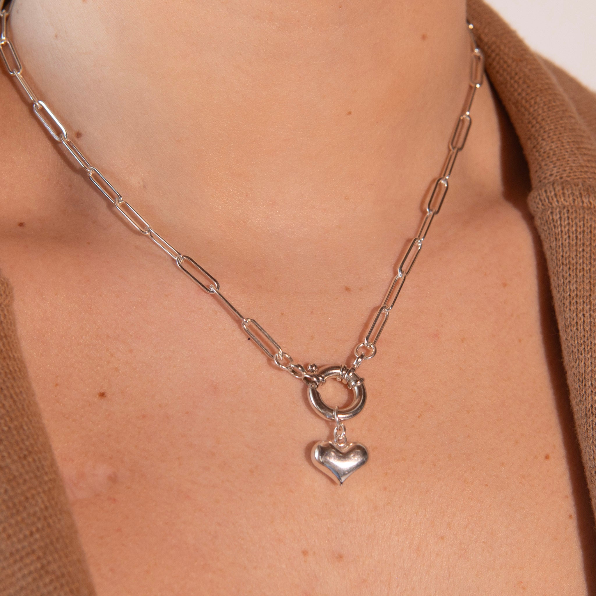 Large Sterling Silver Chain & Bolt Clasp Necklace