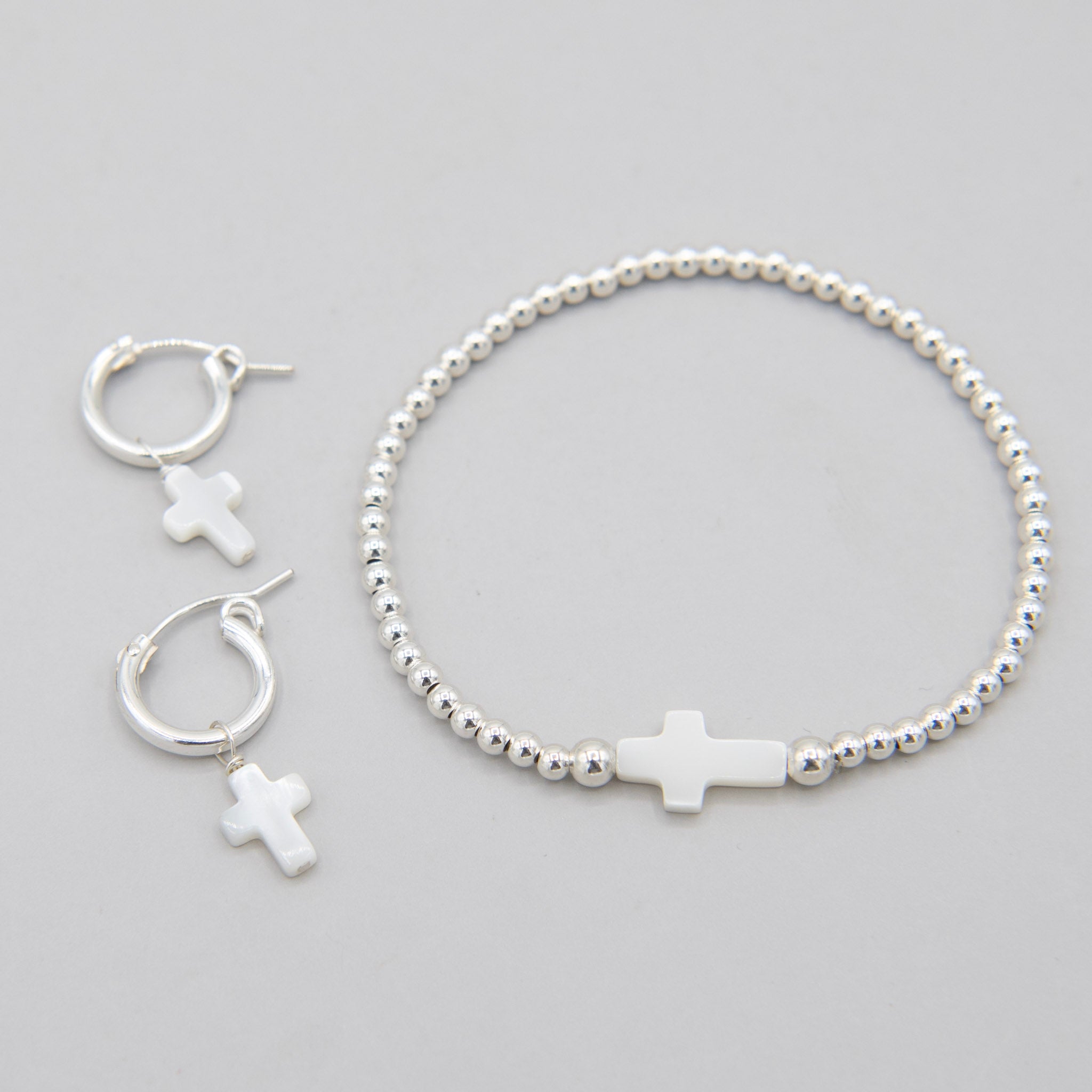 Beaded Lux Cross Bracelet & Tube Hoop Set